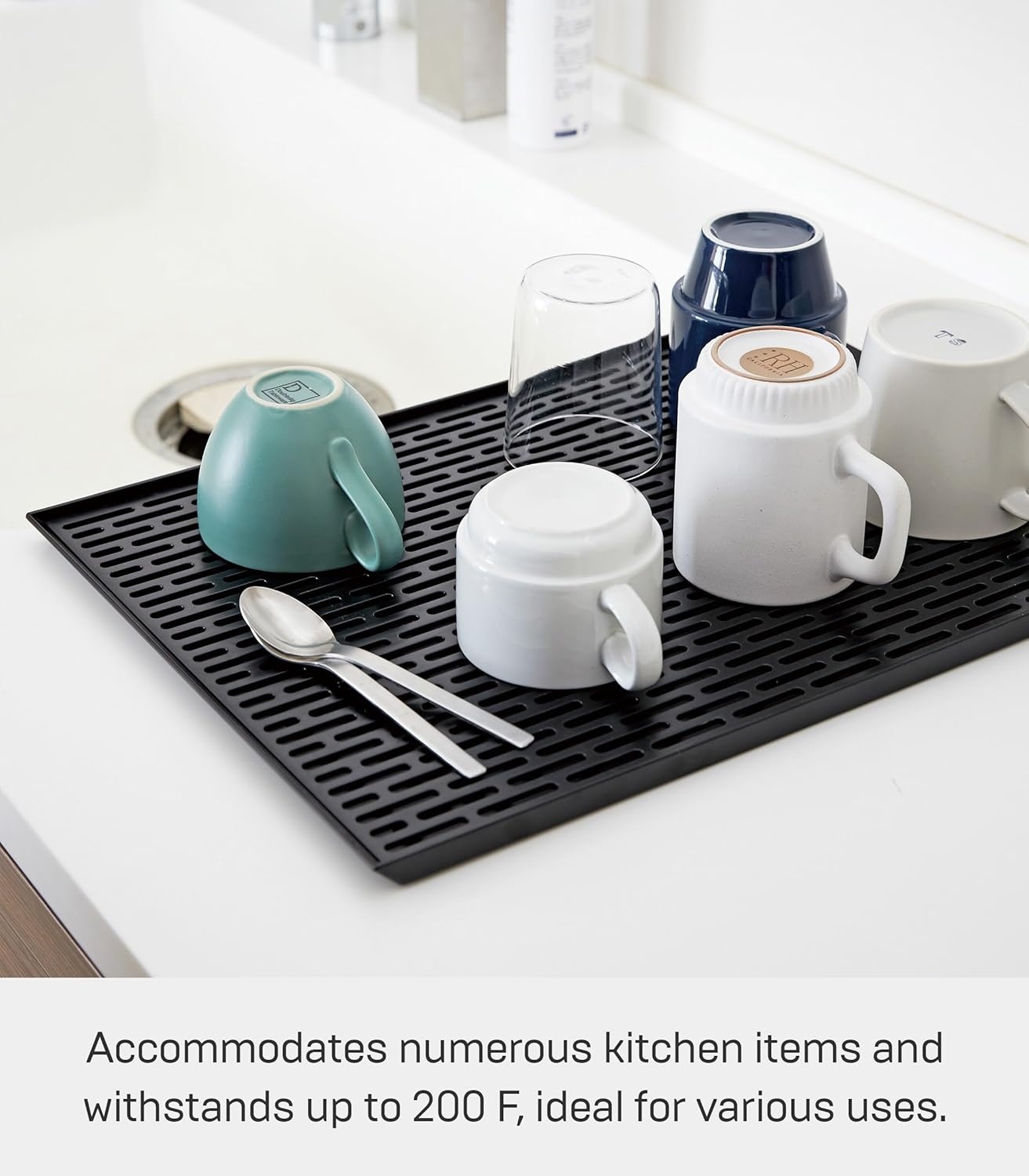 image:imageYAMAZAKI Home Tower SinkSide Draining Mat Kitchen Dish Rack Tray Drainer Abs PlasticBlack