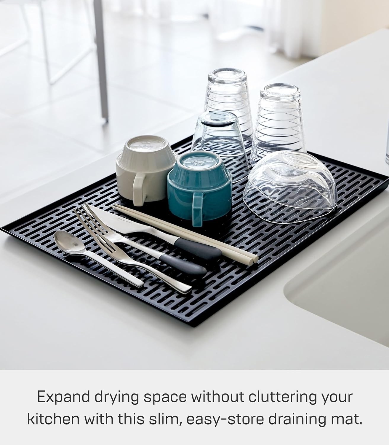 image:imageYAMAZAKI Home Tower SinkSide Draining Mat Kitchen Dish Rack Tray Drainer Abs PlasticBlack