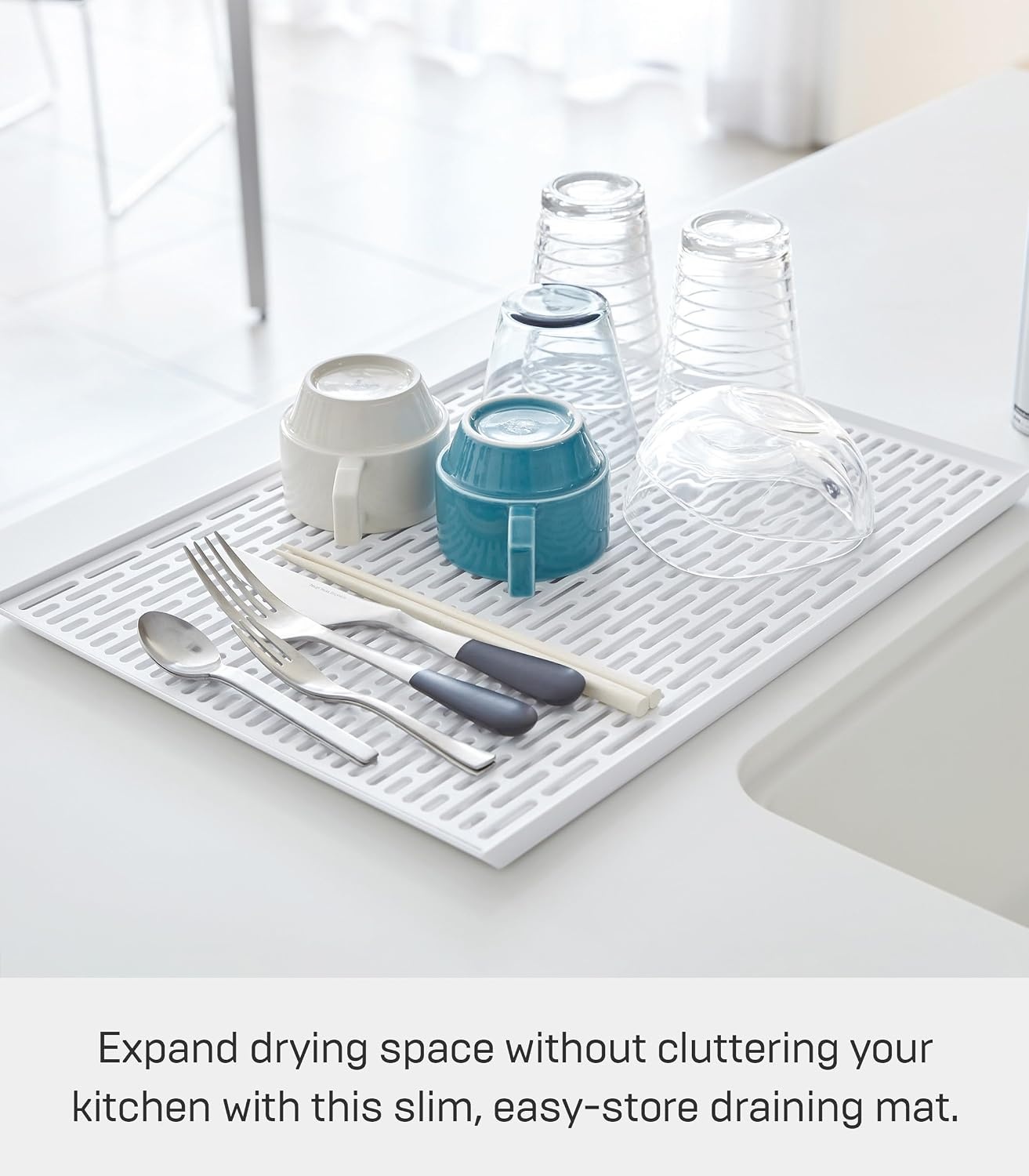 image:imageYAMAZAKI Home Tower SinkSide Draining Mat Kitchen Dish Rack Tray Drainer Abs PlasticWhite