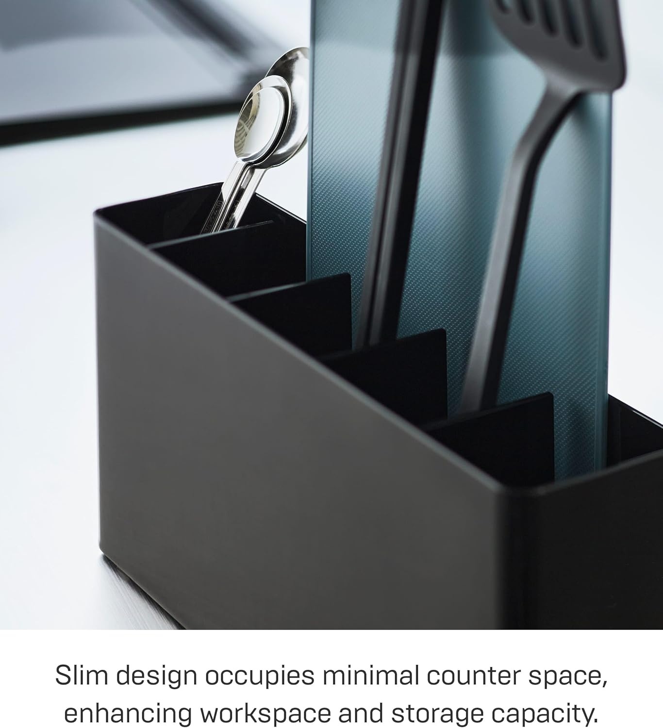 image:imageYAMAZAKI Home Tower Slim Kitchen Stand With Slim Depth Convenient Storage For Cutting Boards amp Utensils SpaceSaving Design Easy To Clean SteelBlack