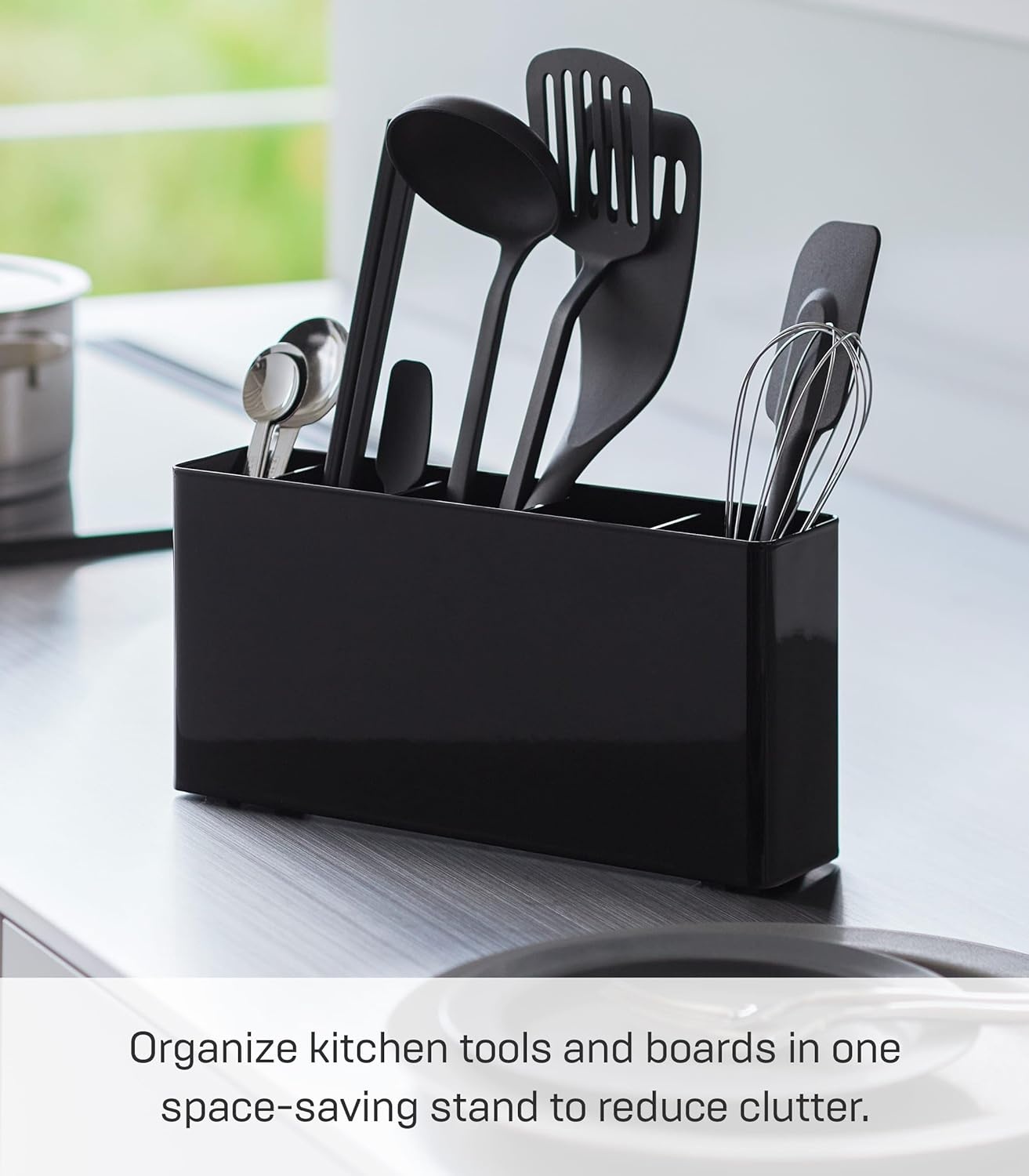 image:imageYAMAZAKI Home Tower Slim Kitchen Stand With Slim Depth Convenient Storage For Cutting Boards amp Utensils SpaceSaving Design Easy To Clean SteelBlack