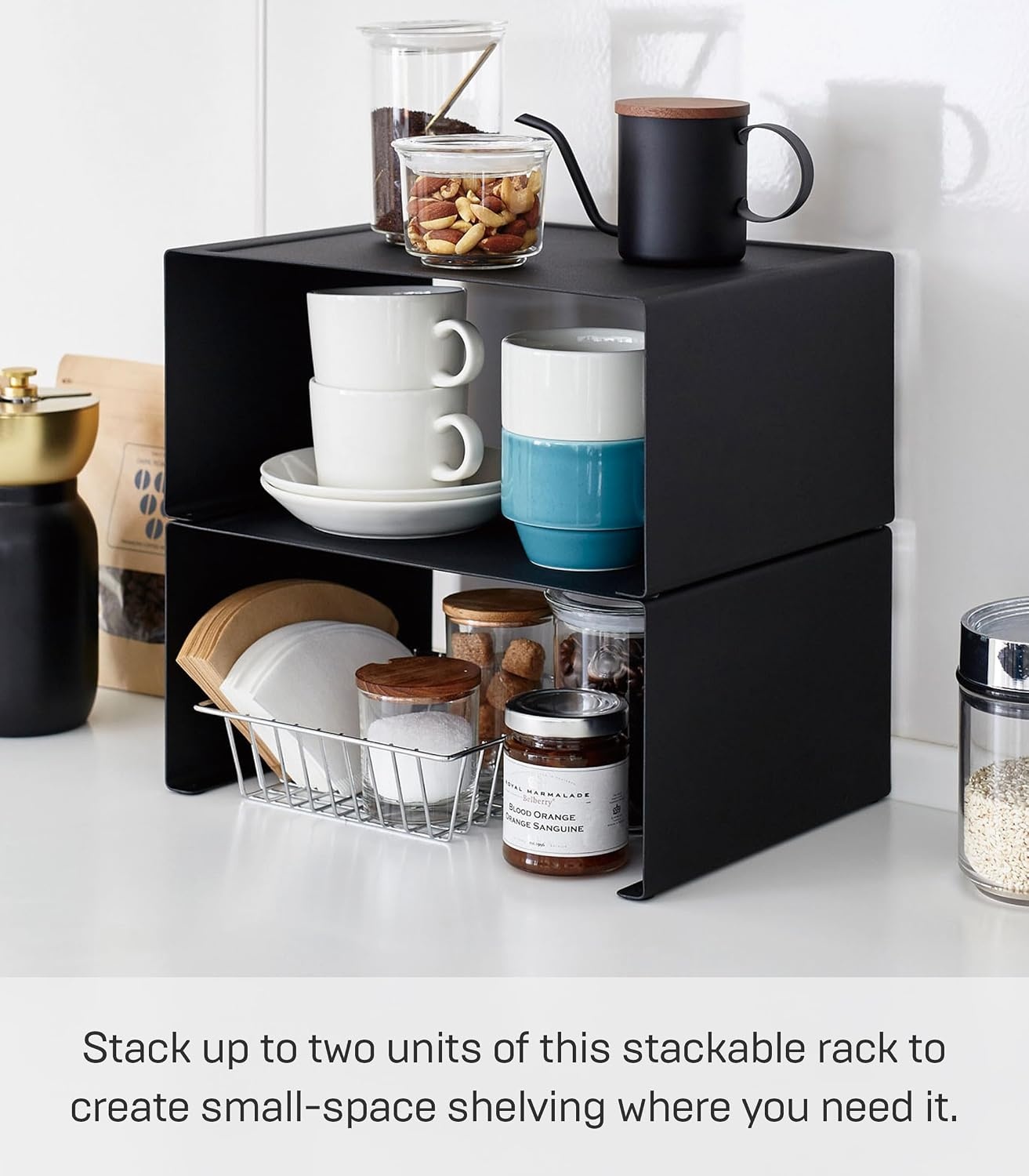 image:imageYAMAZAKI Home Tower Stackable Kitchen Rack Storage Organizer Counter Shelf Small Steel Stack Up To TwoBlack
