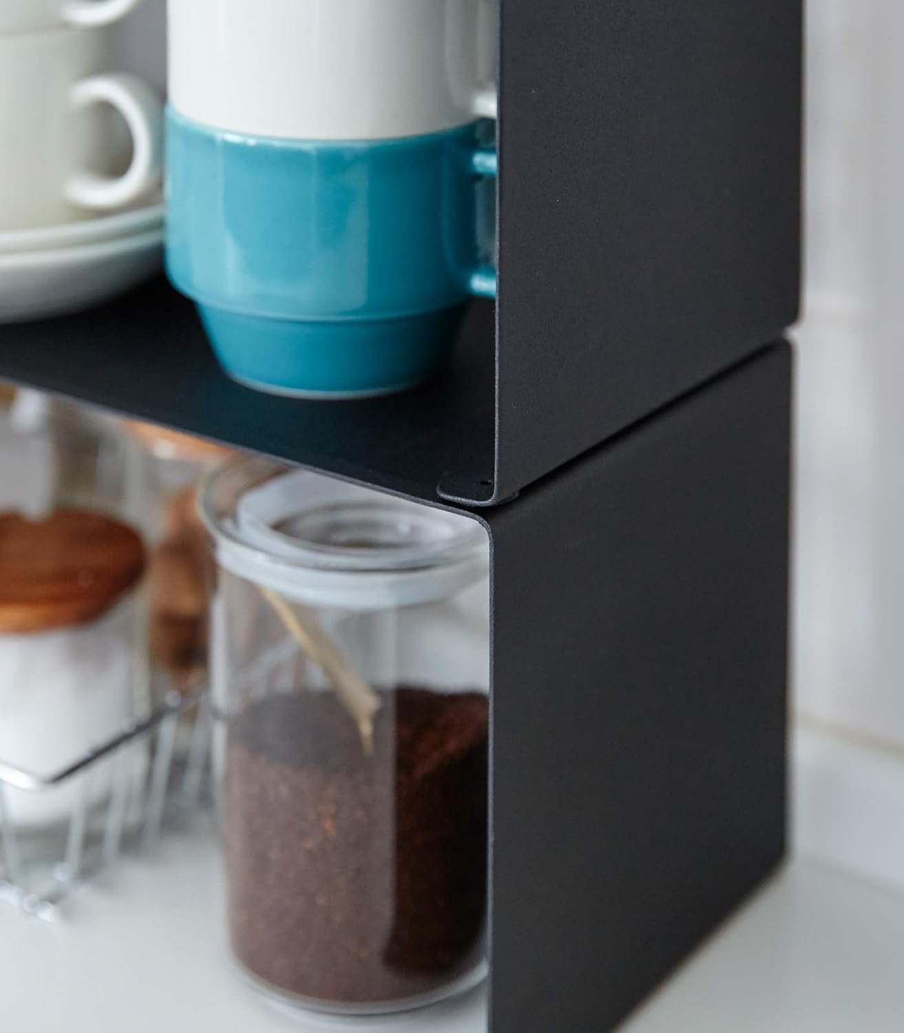 image:imageYAMAZAKI Home Tower Stackable Kitchen Rack Storage Organizer Counter Shelf Small Steel Stack Up To TwoBlack