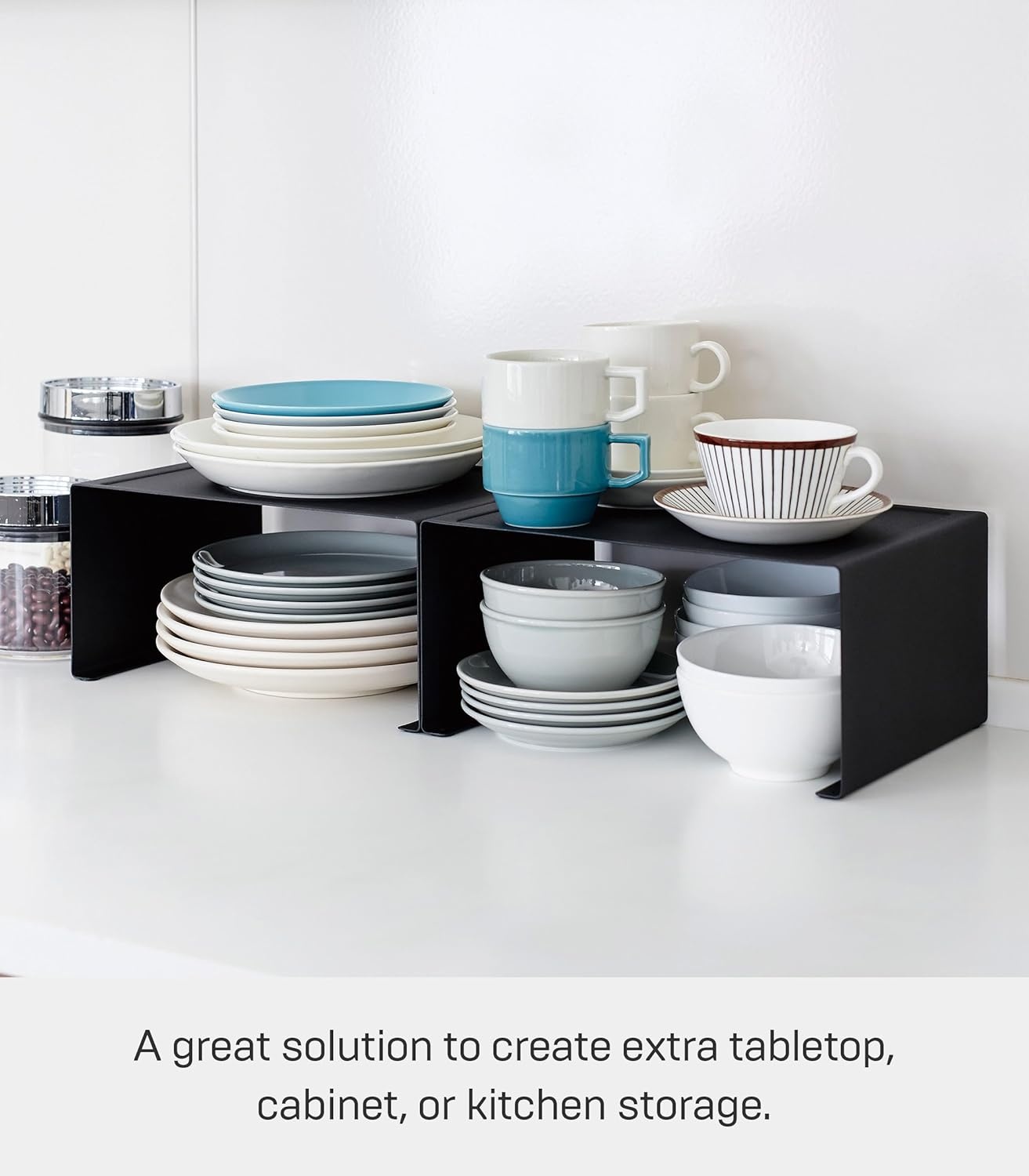 image:imageYAMAZAKI Home Tower Stackable Kitchen Rack Storage Organizer Counter Shelf Small Steel Stack Up To TwoBlack