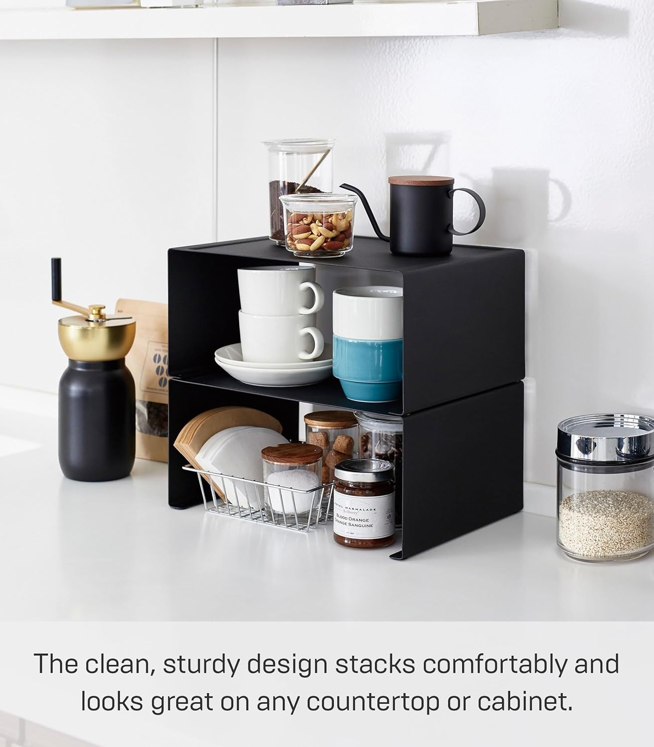 image:imageYAMAZAKI Home Tower Stackable Kitchen Rack Storage Organizer Counter Shelf Small Steel Stack Up To TwoBlack