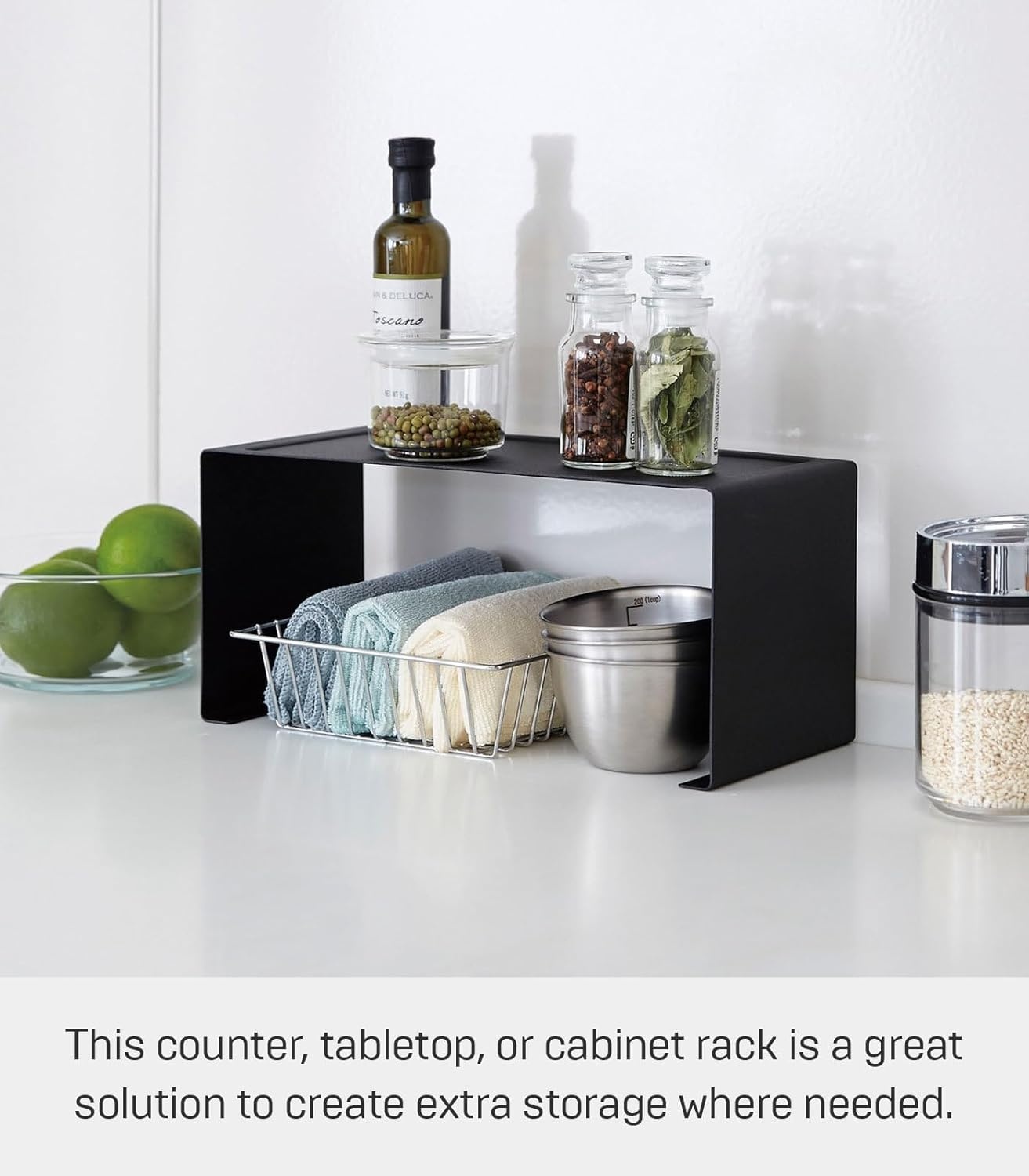 image:imageYAMAZAKI Home Tower Stackable Kitchen Rack Storage Organizer Counter Shelf Small Steel Stack Up To TwoBlack
