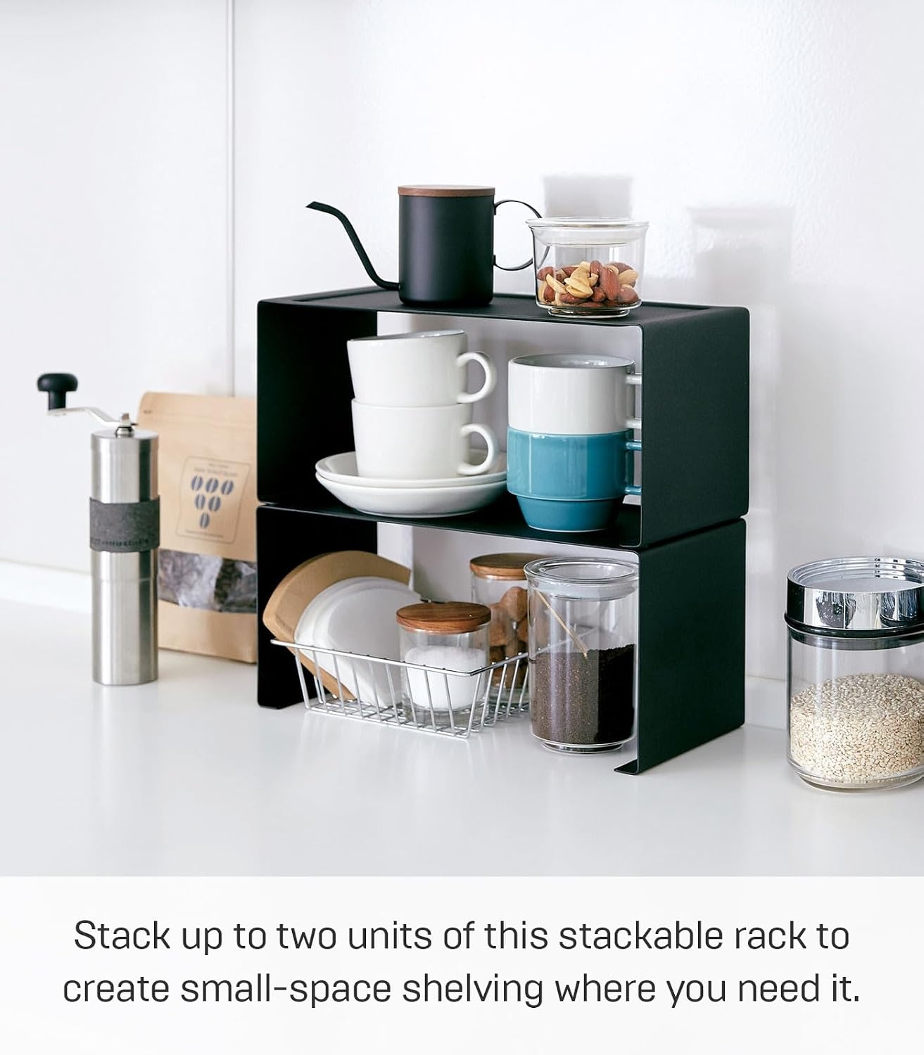 image:imageYAMAZAKI Home Tower Stackable Kitchen Rack Storage Organizer Counter Shelf Small Steel Stack Up To TwoBlack