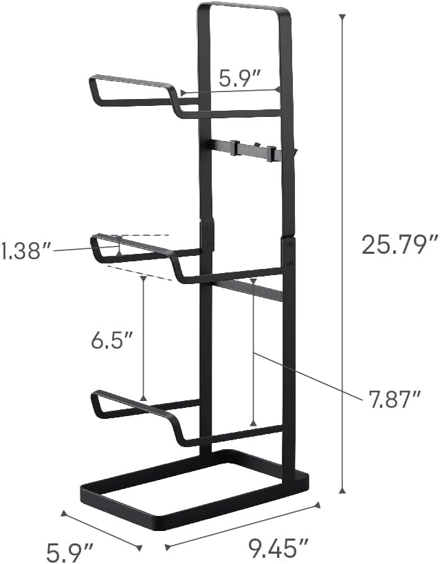 image:imageYAMAZAKI Home Tower Steel Storage Rack for Yoga Mats amp Foam Rollers Includes Hooks for Fitness Accessories SteelBlack