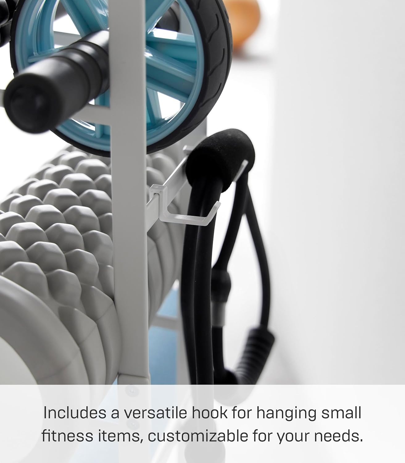 image:imageYAMAZAKI Home Tower Steel Storage Rack for Yoga Mats amp Foam Rollers Includes Hooks for Fitness Accessories SteelWhite