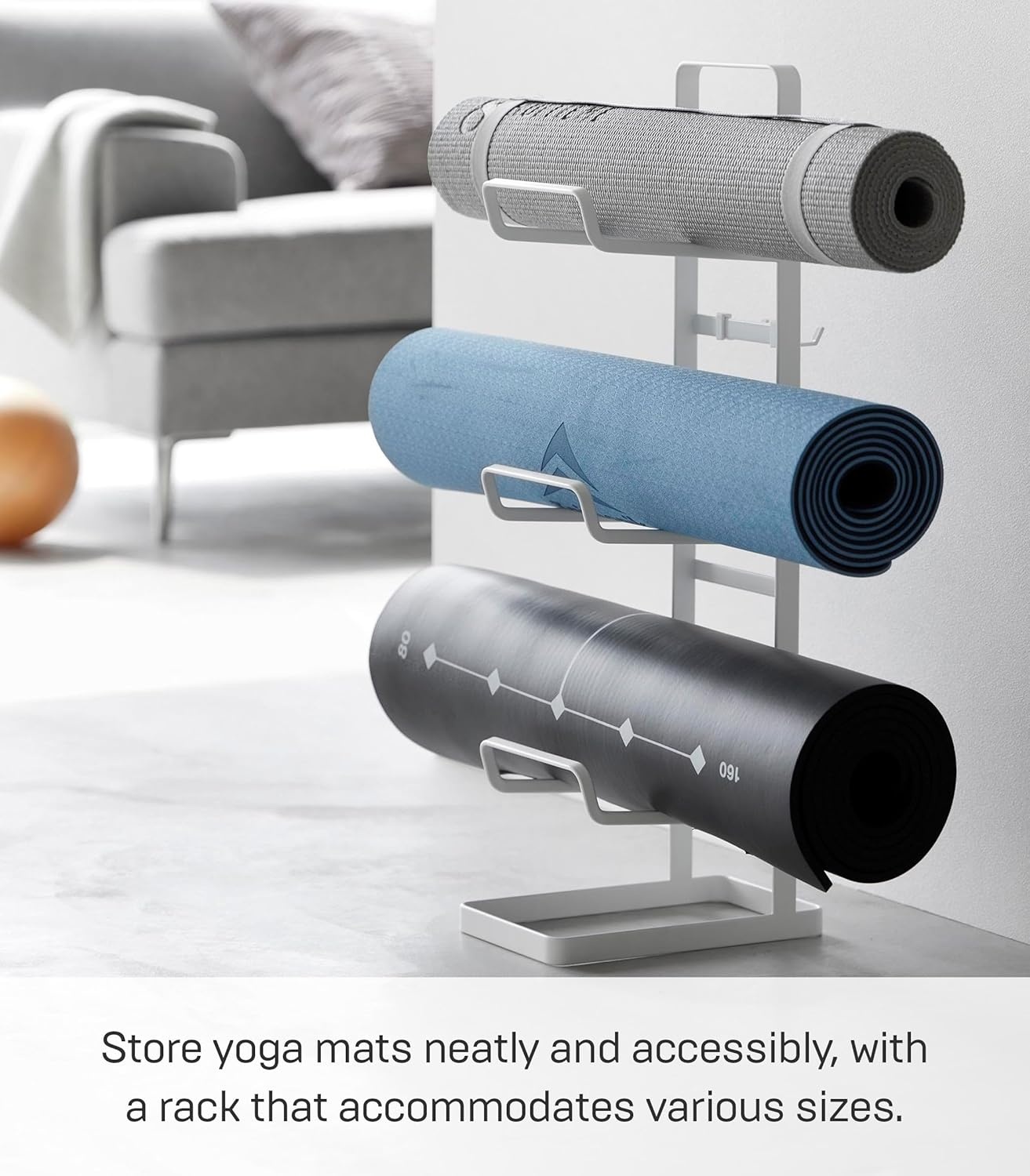 image:imageYAMAZAKI Home Tower Steel Storage Rack for Yoga Mats amp Foam Rollers Includes Hooks for Fitness Accessories SteelWhite