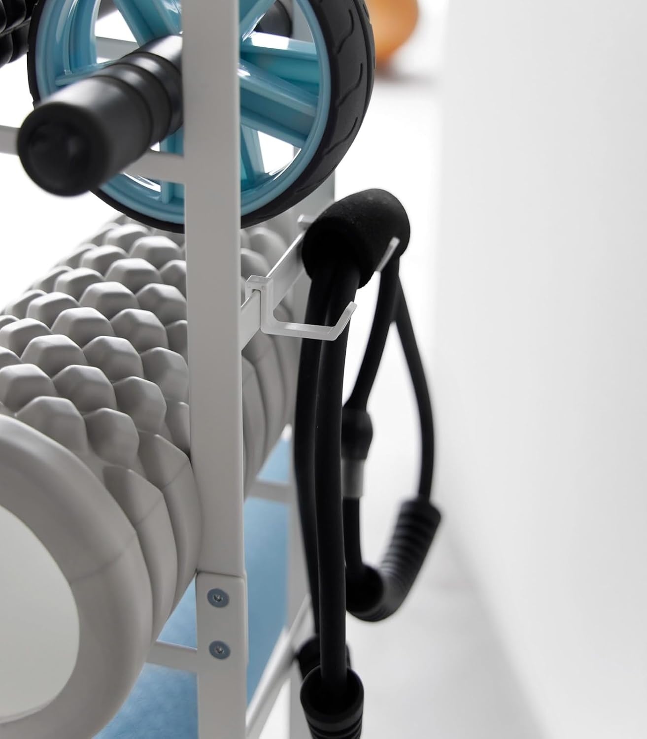 image:imageYAMAZAKI Home Tower Steel Storage Rack for Yoga Mats amp Foam Rollers Includes Hooks for Fitness Accessories SteelWhite
