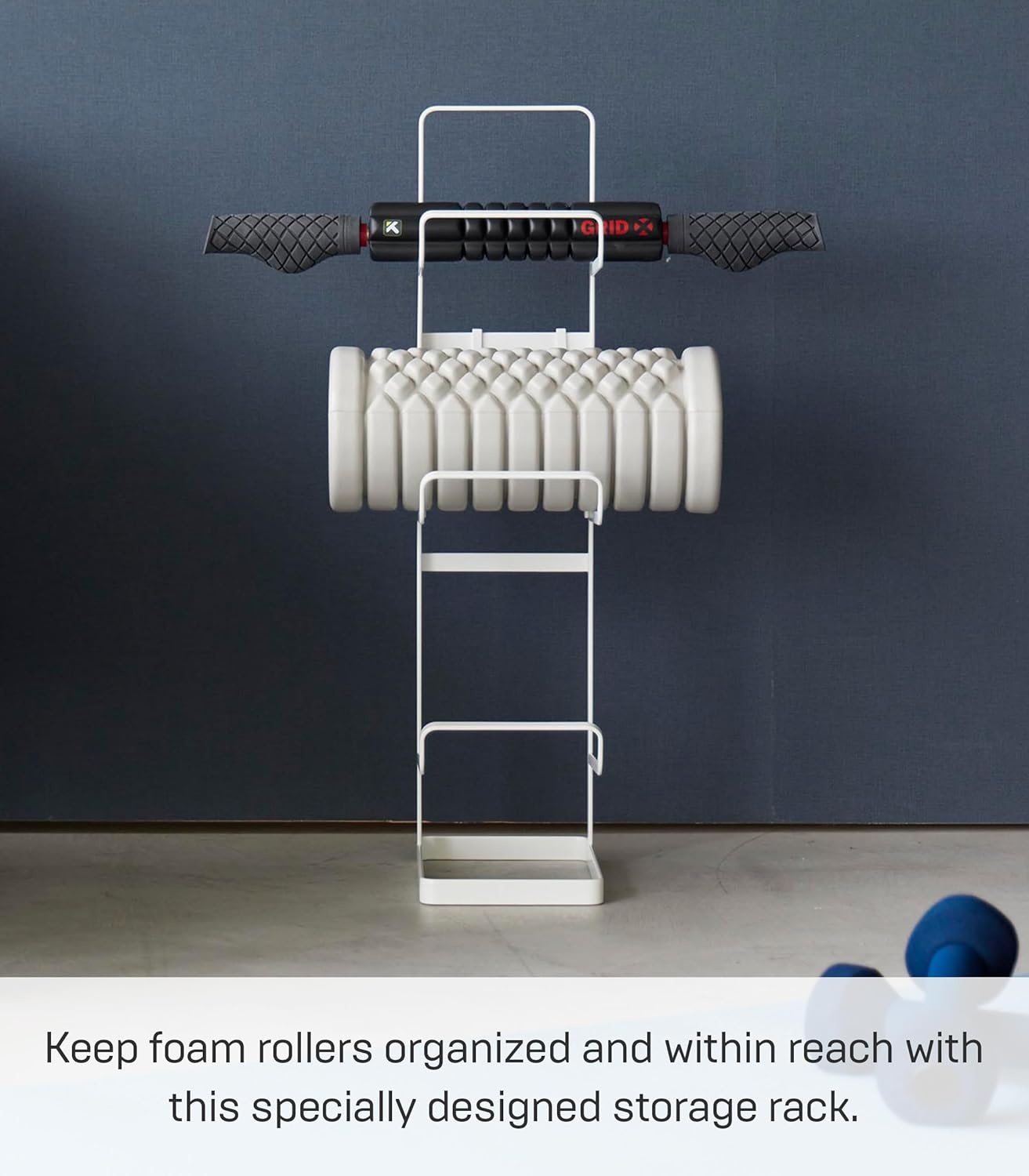 image:imageYAMAZAKI Home Tower Steel Storage Rack for Yoga Mats amp Foam Rollers Includes Hooks for Fitness Accessories SteelWhite