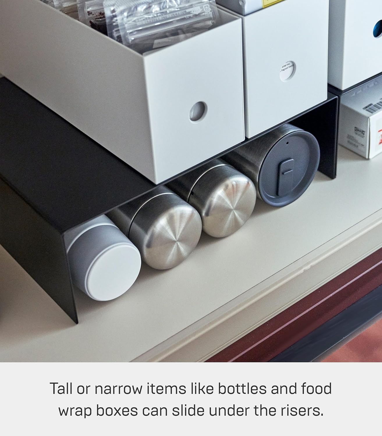 image:imageYAMAZAKI Home Tower Steel Under Cabinet Bottom Shelf Storage Organizer Set of 2 Dish Riser for Under Sink Or Kitchen Pantry Or Counter Steel Black