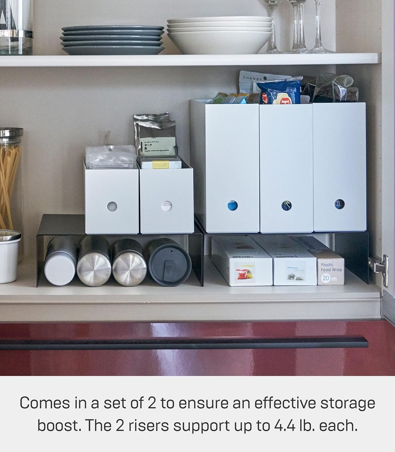 image:imageYAMAZAKI Home Tower Steel Under Cabinet Bottom Shelf Storage Organizer Set of 2 Dish Riser for Under Sink Or Kitchen Pantry Or Counter Steel Black