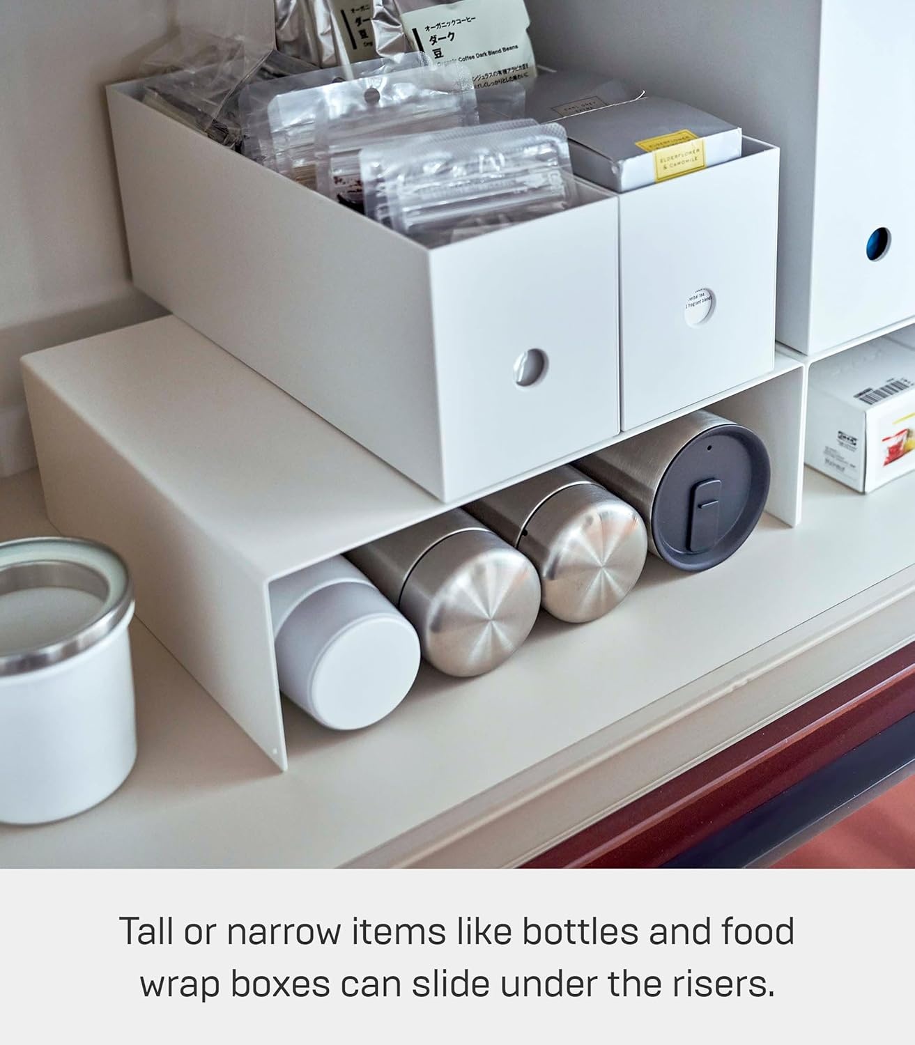 image:imageYAMAZAKI Home Tower Steel Under Cabinet Bottom Shelf Storage Organizer Set of 2 Dish Riser for Under Sink Or Kitchen Pantry Or Counter Steel White