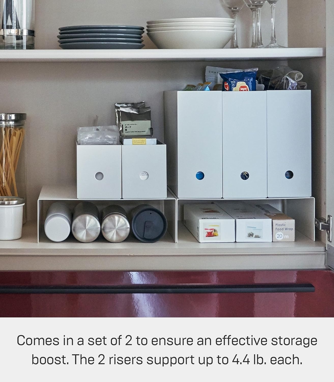 image:imageYAMAZAKI Home Tower Steel Under Cabinet Bottom Shelf Storage Organizer Set of 2 Dish Riser for Under Sink Or Kitchen Pantry Or Counter Steel White