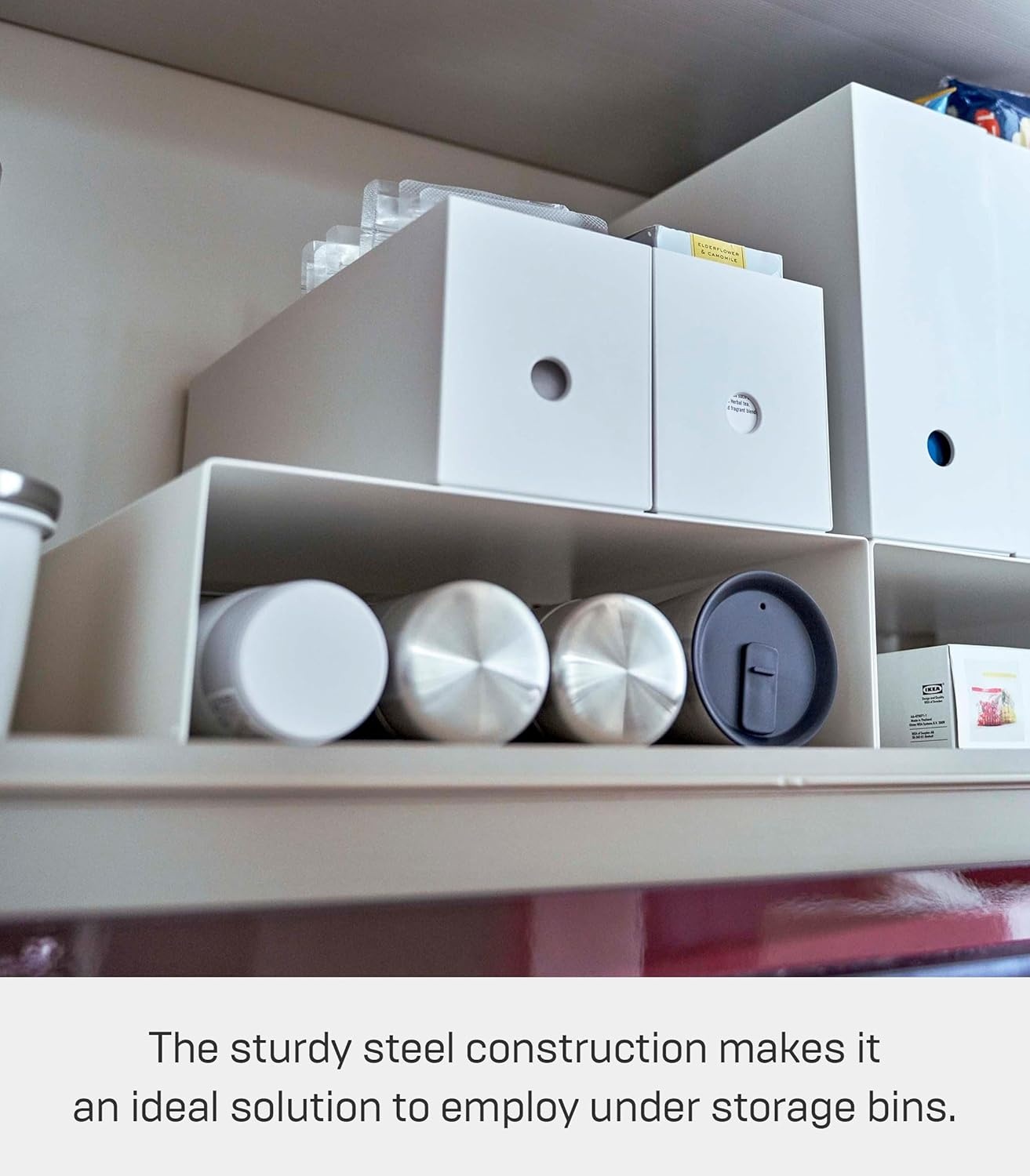 image:imageYAMAZAKI Home Tower Steel Under Cabinet Bottom Shelf Storage Organizer Set of 2 Dish Riser for Under Sink Or Kitchen Pantry Or Counter Steel White