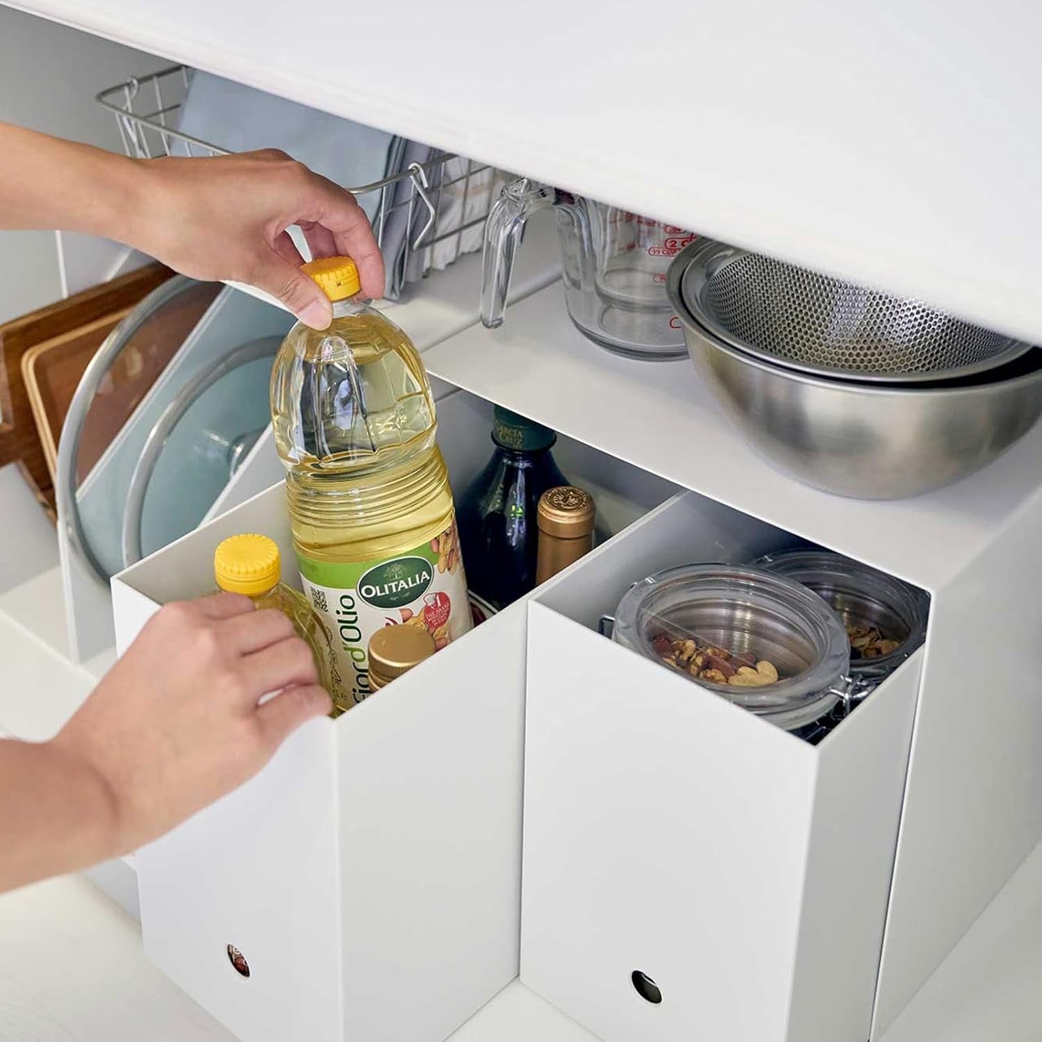 image:imageYAMAZAKI Home Tower Steel Under Cabinet Storage Organizer for Dishes Pots Or Pans Set of 2 Kitchen Pantry Steel White