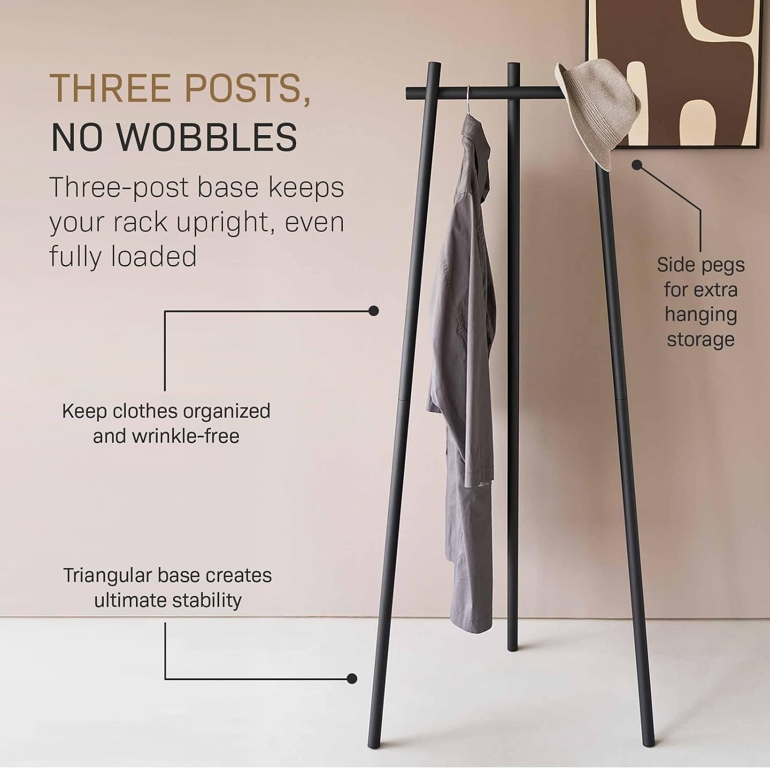 image:imageYAMAZAKI Home Tower TriPost Coat Rack Freestanding Steel Coat Tree With Side Pegs 3Leg Standing Coat Hanger For Entryway Hallway Bedroom 60 SteelBlack