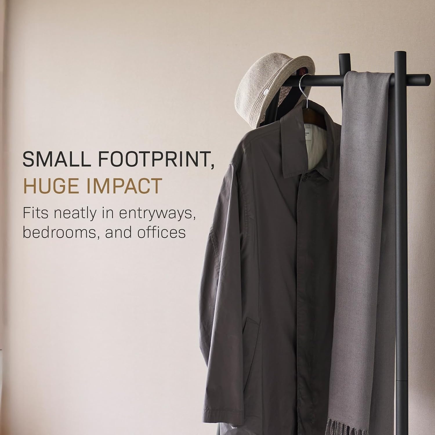 image:imageYAMAZAKI Home Tower TriPost Coat Rack Freestanding Steel Coat Tree With Side Pegs 3Leg Standing Coat Hanger For Entryway Hallway Bedroom 60 SteelBlack