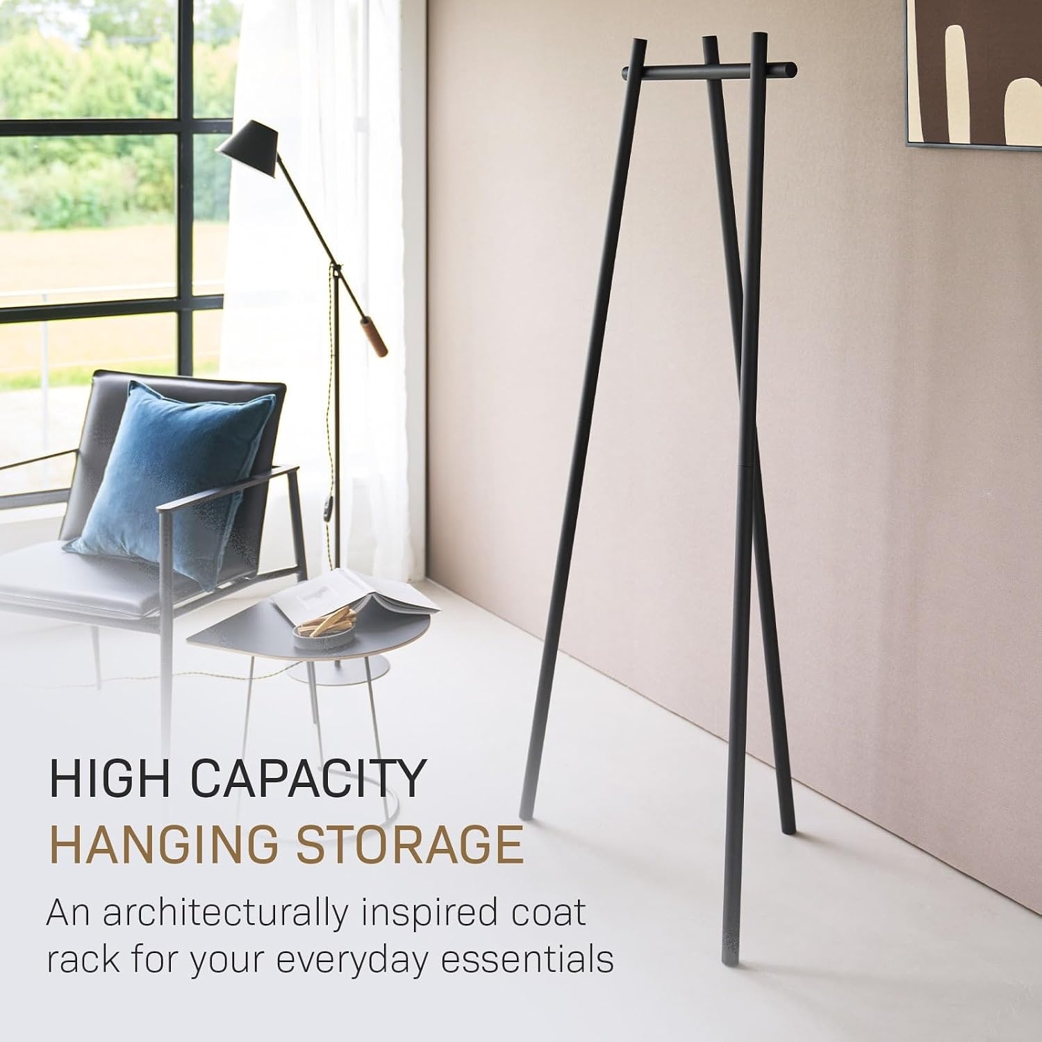 image:imageYAMAZAKI Home Tower TriPost Coat Rack Freestanding Steel Coat Tree With Side Pegs 3Leg Standing Coat Hanger For Entryway Hallway Bedroom 60 SteelBlack