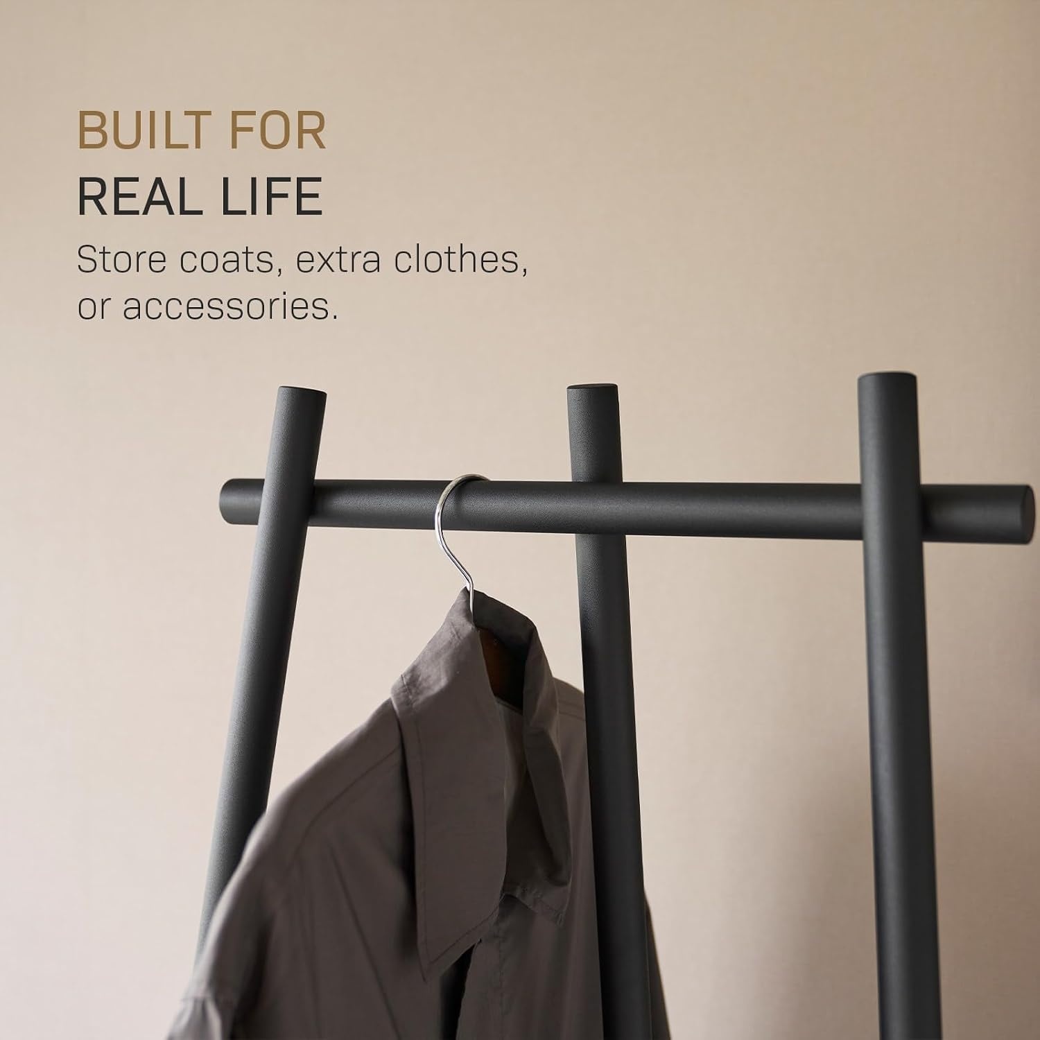 image:imageYAMAZAKI Home Tower TriPost Coat Rack Freestanding Steel Coat Tree With Side Pegs 3Leg Standing Coat Hanger For Entryway Hallway Bedroom 60 SteelBlack