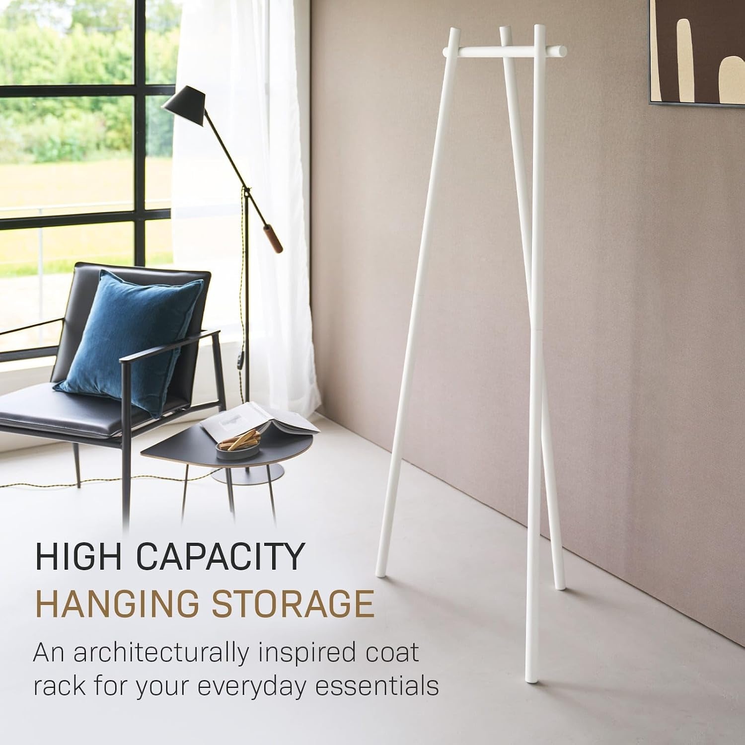 image:imageYAMAZAKI Home Tower TriPost Coat Rack Freestanding Steel Coat Tree With Side Pegs 3Leg Standing Coat Hanger For Entryway Hallway Bedroom 60 SteelWhite