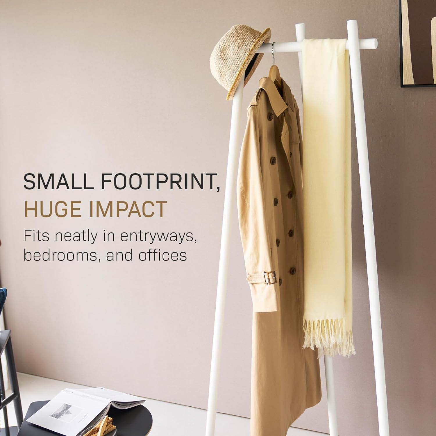 image:imageYAMAZAKI Home Tower TriPost Coat Rack Freestanding Steel Coat Tree With Side Pegs 3Leg Standing Coat Hanger For Entryway Hallway Bedroom 60 SteelWhite