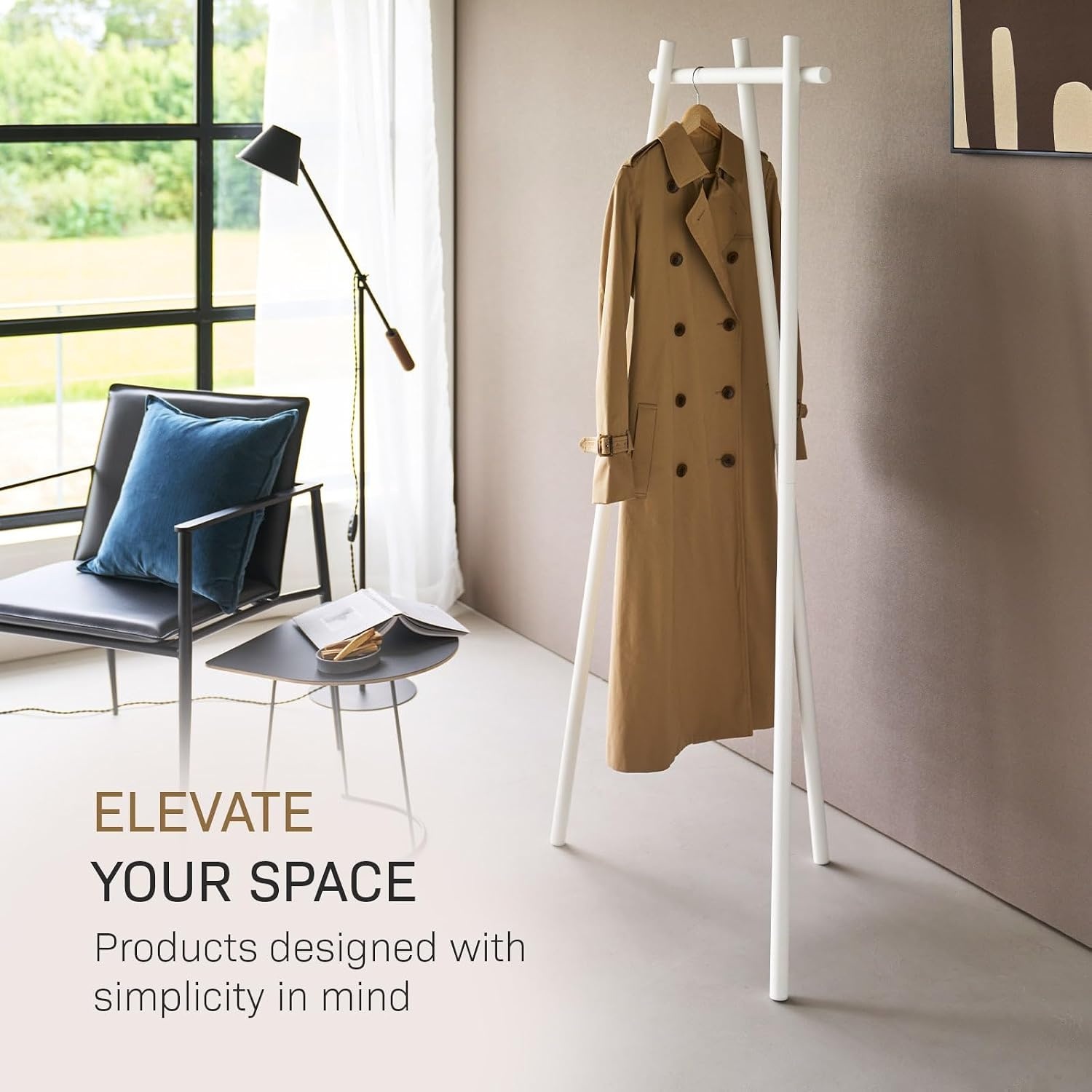 image:imageYAMAZAKI Home Tower TriPost Coat Rack Freestanding Steel Coat Tree With Side Pegs 3Leg Standing Coat Hanger For Entryway Hallway Bedroom 60 SteelWhite