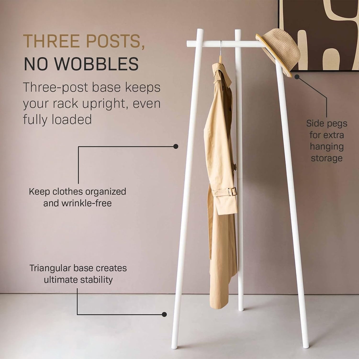 image:imageYAMAZAKI Home Tower TriPost Coat Rack Freestanding Steel Coat Tree With Side Pegs 3Leg Standing Coat Hanger For Entryway Hallway Bedroom 60 SteelWhite