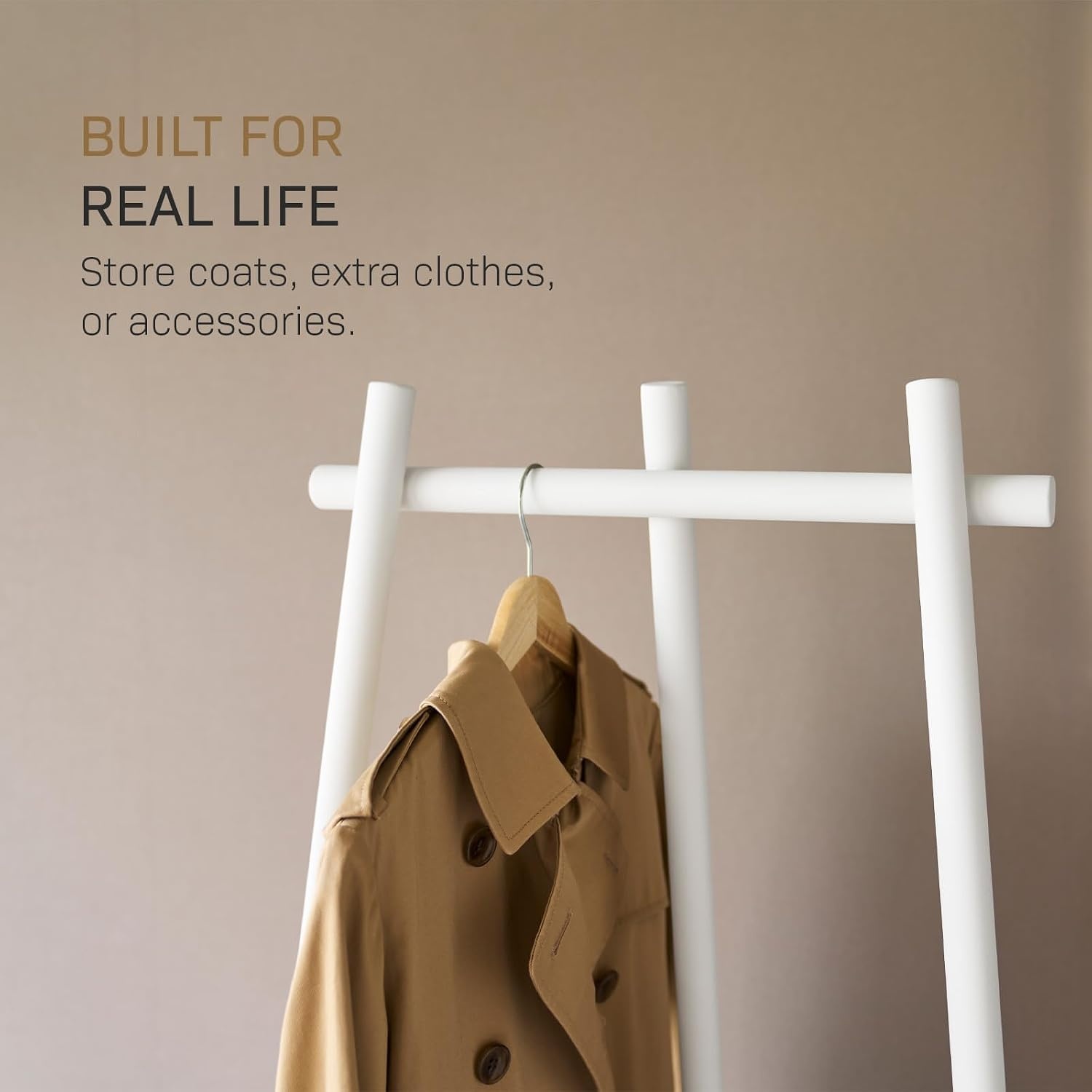 image:imageYAMAZAKI Home Tower TriPost Coat Rack Freestanding Steel Coat Tree With Side Pegs 3Leg Standing Coat Hanger For Entryway Hallway Bedroom 60 SteelWhite