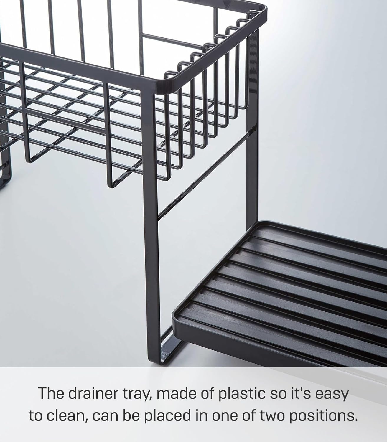 image:imageYAMAZAKI Home Tower TwoTier Adjustable Dish Drainer Rack Compact Drying Rack with Hooks Utensils Holder Steel Black