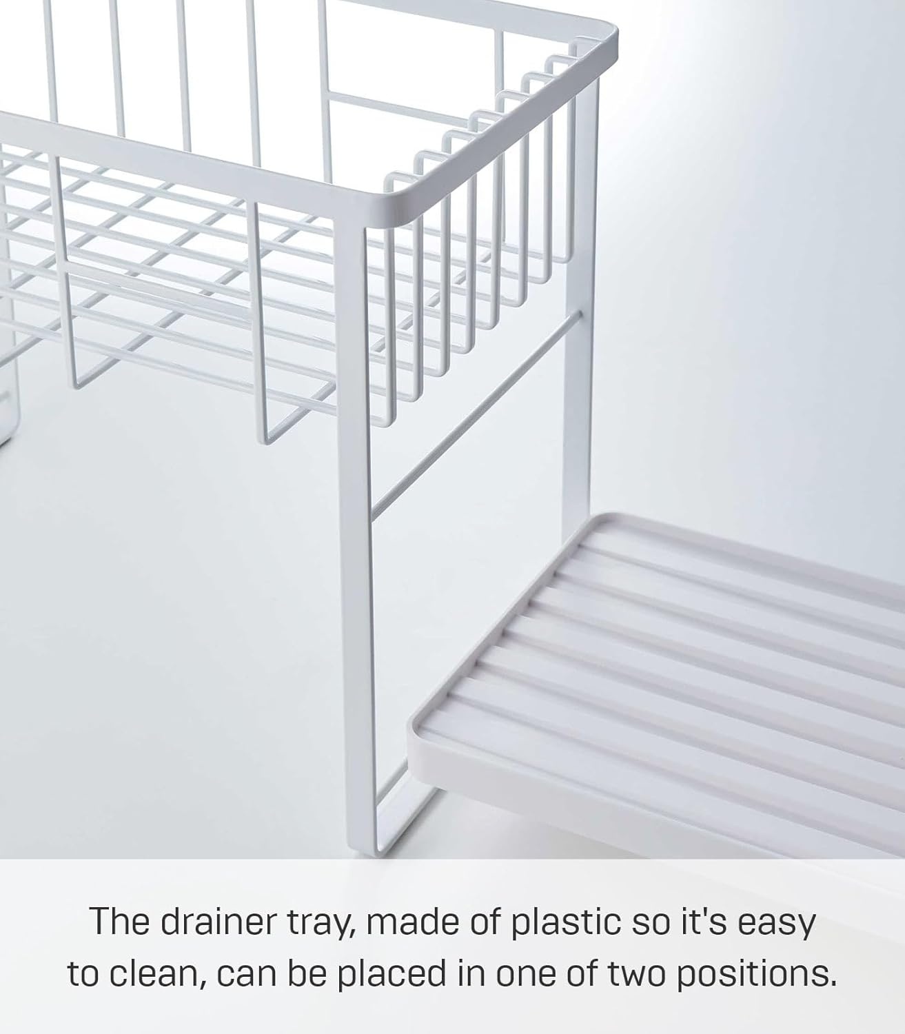 image:imageYAMAZAKI Home Tower TwoTier Adjustable Dish Drainer Rack Compact Drying Rack with Hooks Utensils Holder Steel White
