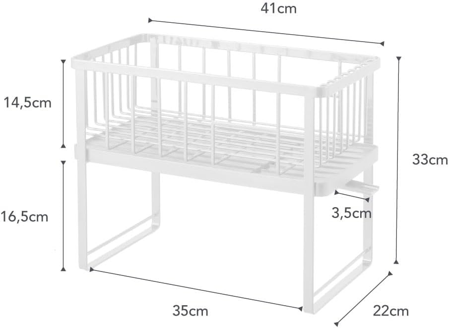 image:imageYAMAZAKI Home Tower TwoTier Adjustable Dish Drainer Rack Compact Drying Rack with Hooks Utensils Holder Steel White
