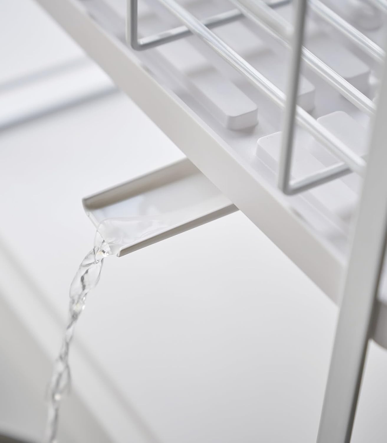 image:imageYAMAZAKI Home Tower TwoTier Adjustable Dish Drainer Rack Compact Drying Rack with Hooks Utensils Holder Steel White