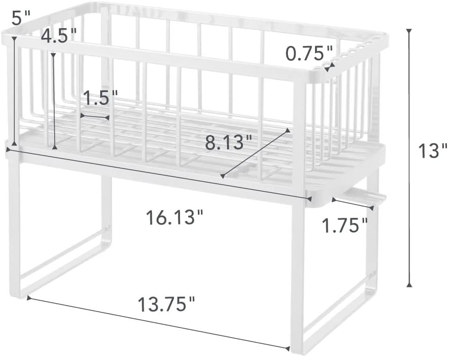 image:imageYAMAZAKI Home Tower TwoTier Adjustable Dish Drainer Rack Compact Drying Rack with Hooks Utensils Holder Steel White