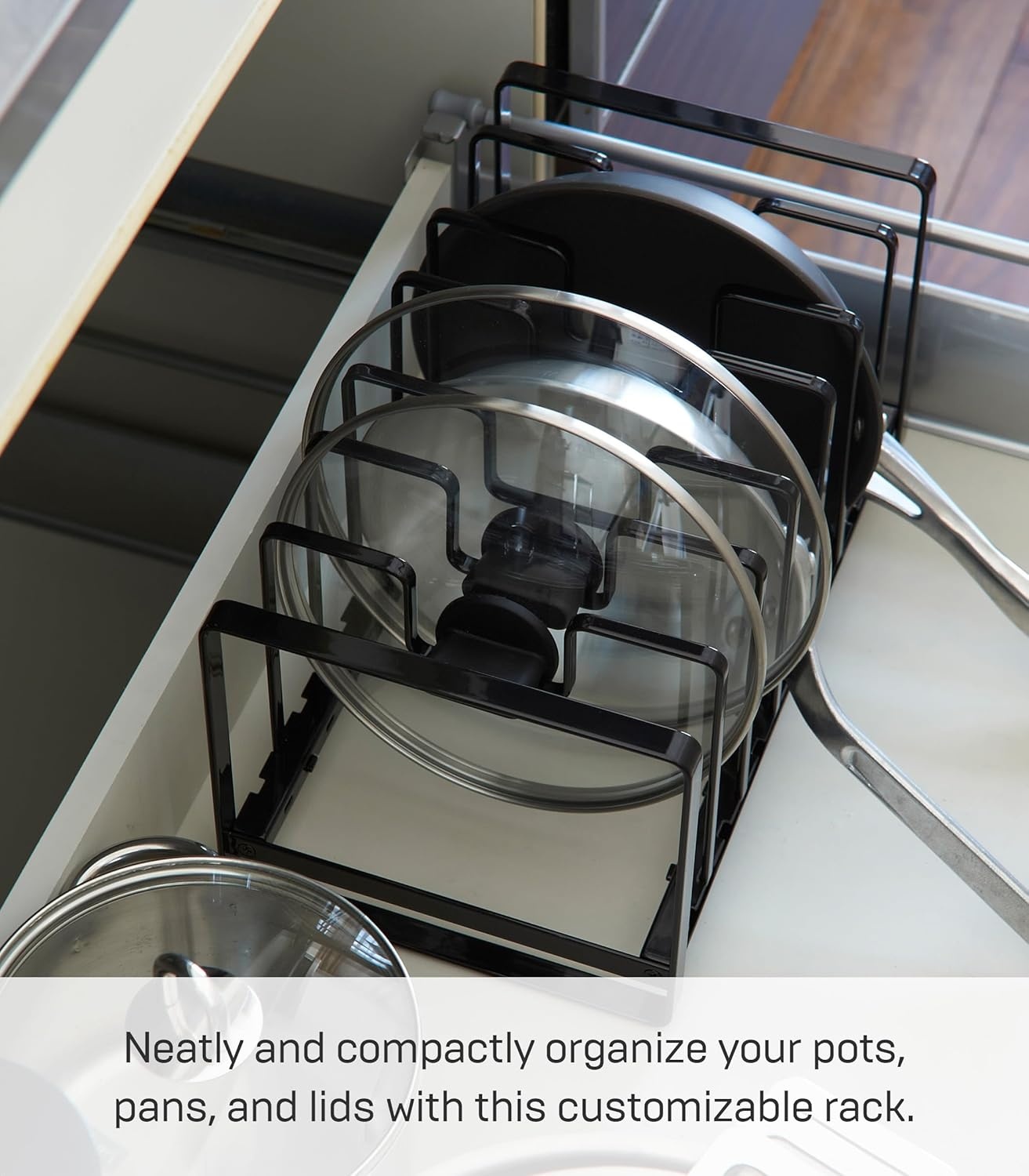 image:imageYAMAZAKI Home Tower Under Sink Pot Lids And Frying Pan Storage Kitchen Drawer Organizer Rack SteelBlack