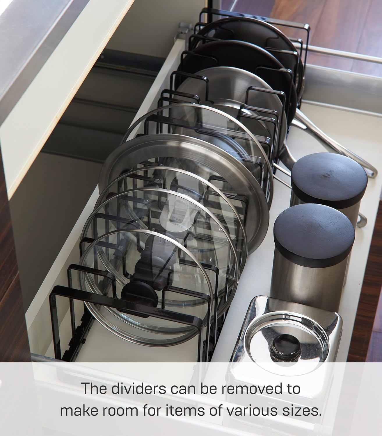 image:imageYAMAZAKI Home Tower Under Sink Pot Lids And Frying Pan Storage Kitchen Drawer Organizer Rack SteelBlack