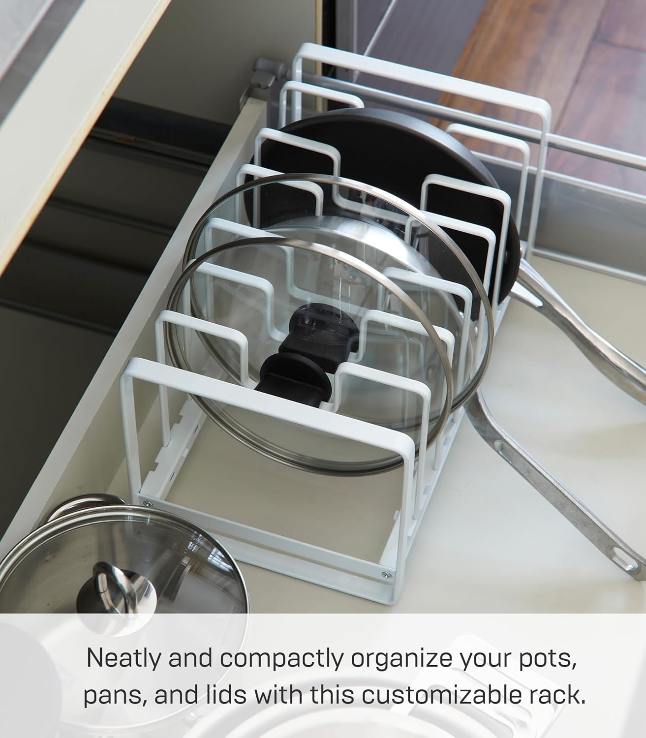 image:imageYAMAZAKI Home Tower Under Sink Pot Lids And Frying Pan Storage Kitchen Drawer Organizer Rack SteelWhite