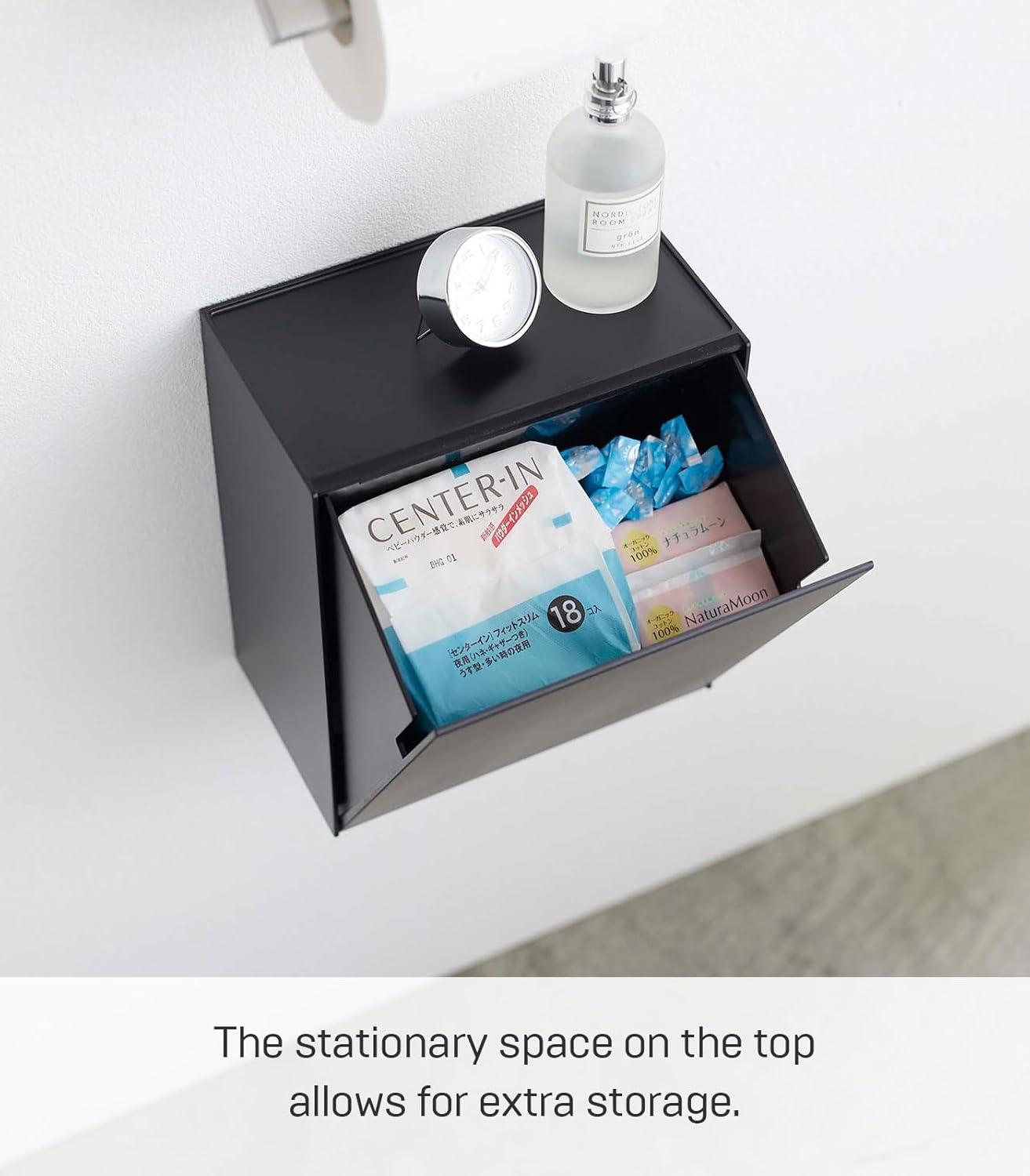 image:imageYAMAZAKI Home Tower Wall Mounted Storage Or Trash Bin With Tray Small Wastebasket With Lid Bathroom Or Kitchen Organizer Abs Plastic