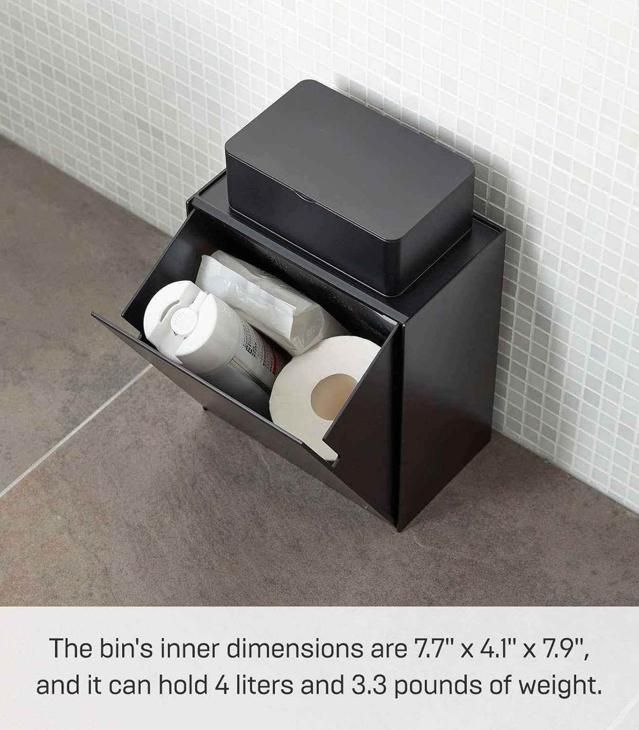image:imageYAMAZAKI Home Tower Wall Mounted Storage Or Trash Bin With Tray Small Wastebasket With Lid Bathroom Or Kitchen Organizer Abs Plastic