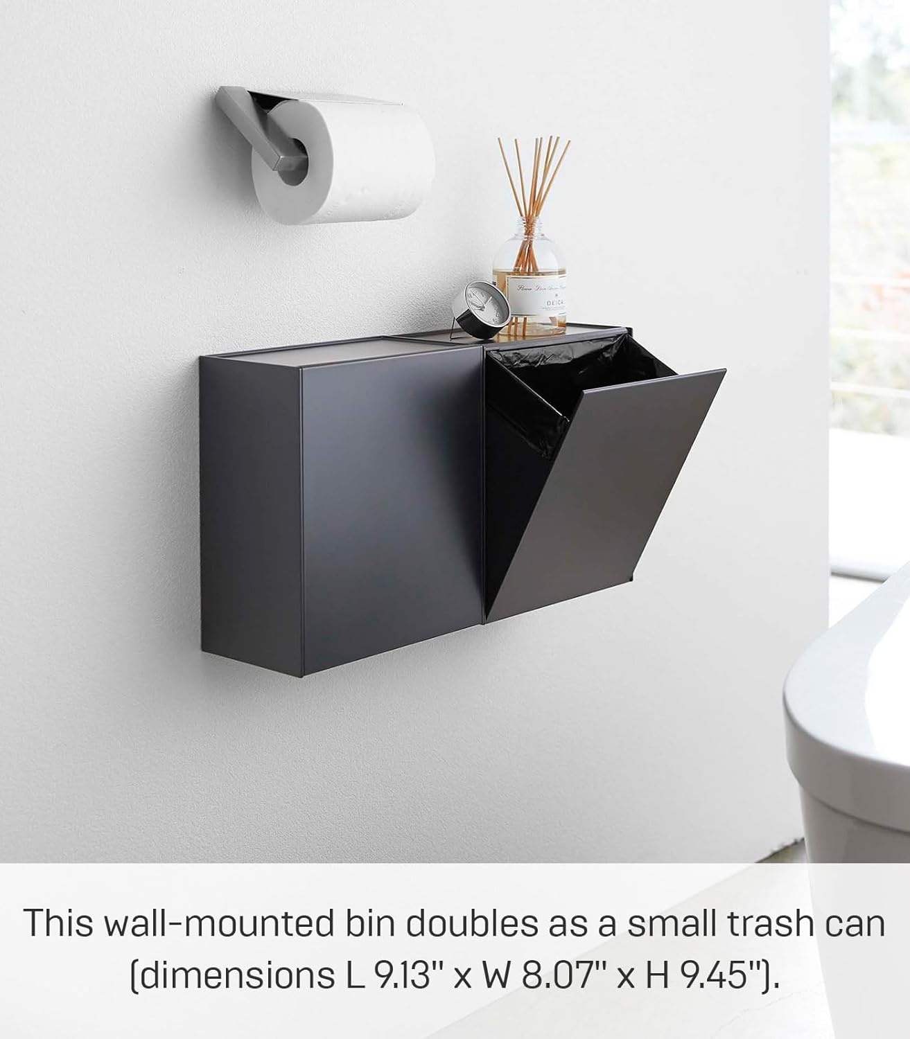 image:imageYAMAZAKI Home Tower Wall Mounted Storage Or Trash Bin With Tray Small Wastebasket With Lid Bathroom Or Kitchen Organizer Abs Plastic
