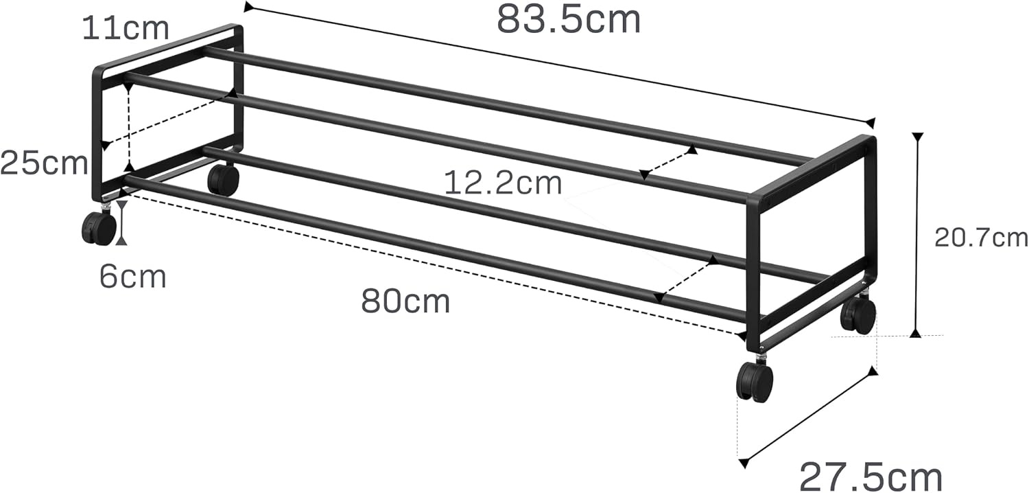 image:imageYAMAZAKI Home TwoTier Rolling Shoe Rack LowProfile Metal Shoe Organizer On Wheels for Small Spaces Under Bed Or Closet Storage Holds Up to 8 Pairs Modern Minimal Design 8 Steel Black