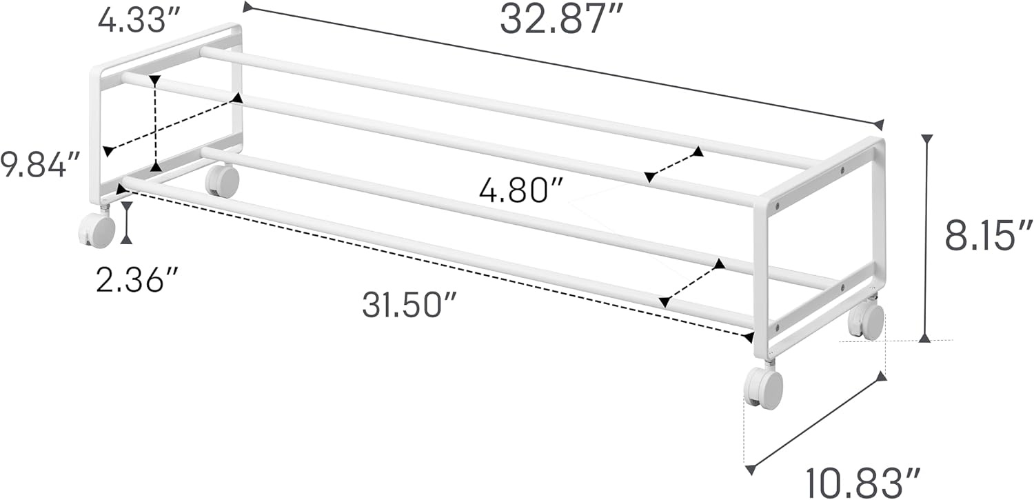 image:imageYAMAZAKI Home TwoTier Rolling Shoe Rack LowProfile Metal Shoe Organizer On Wheels for Small Spaces Under Bed Or Closet Storage Holds Up to 8 Pairs Modern Minimal Design 8 Steel White