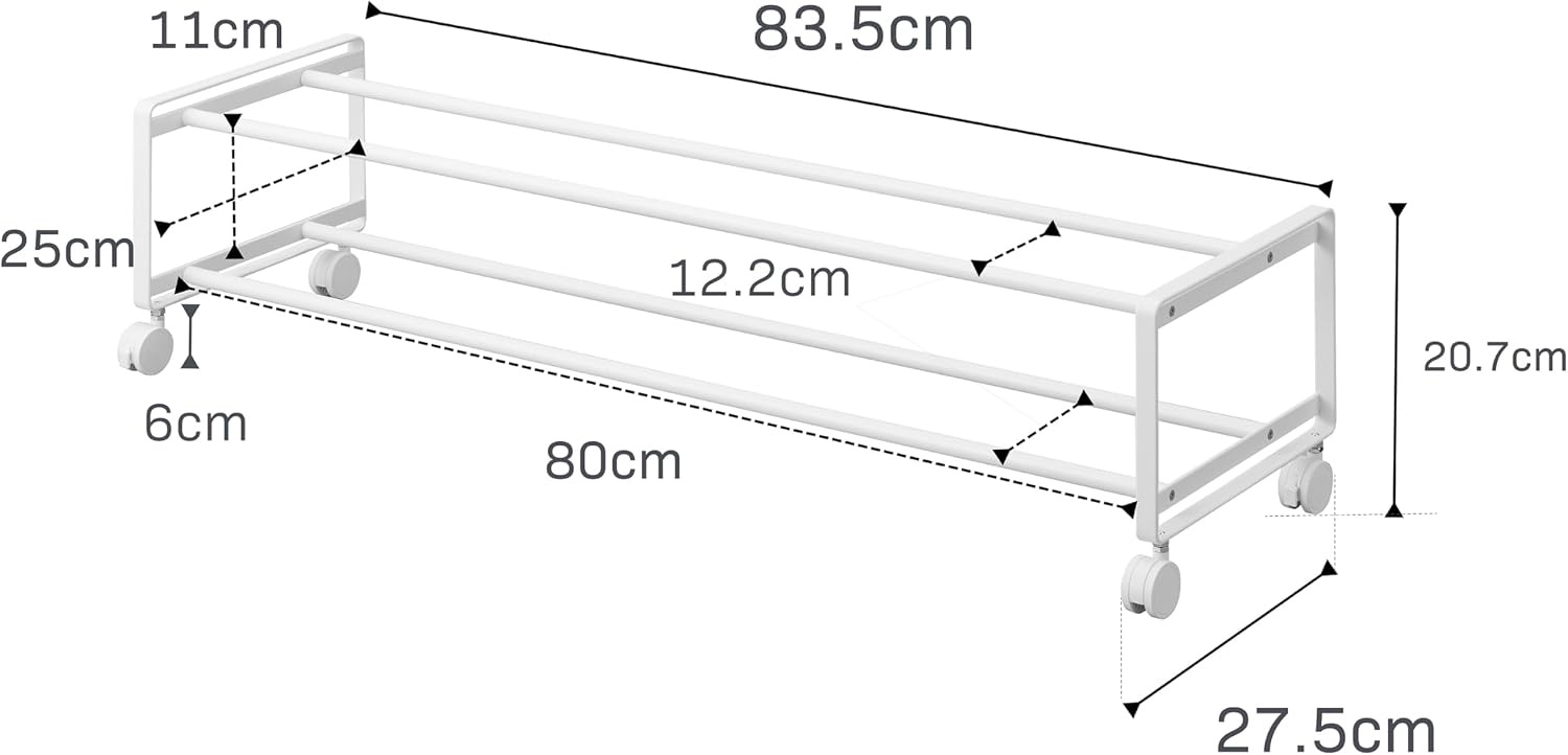 image:imageYAMAZAKI Home TwoTier Rolling Shoe Rack LowProfile Metal Shoe Organizer On Wheels for Small Spaces Under Bed Or Closet Storage Holds Up to 8 Pairs Modern Minimal Design 8 Steel White