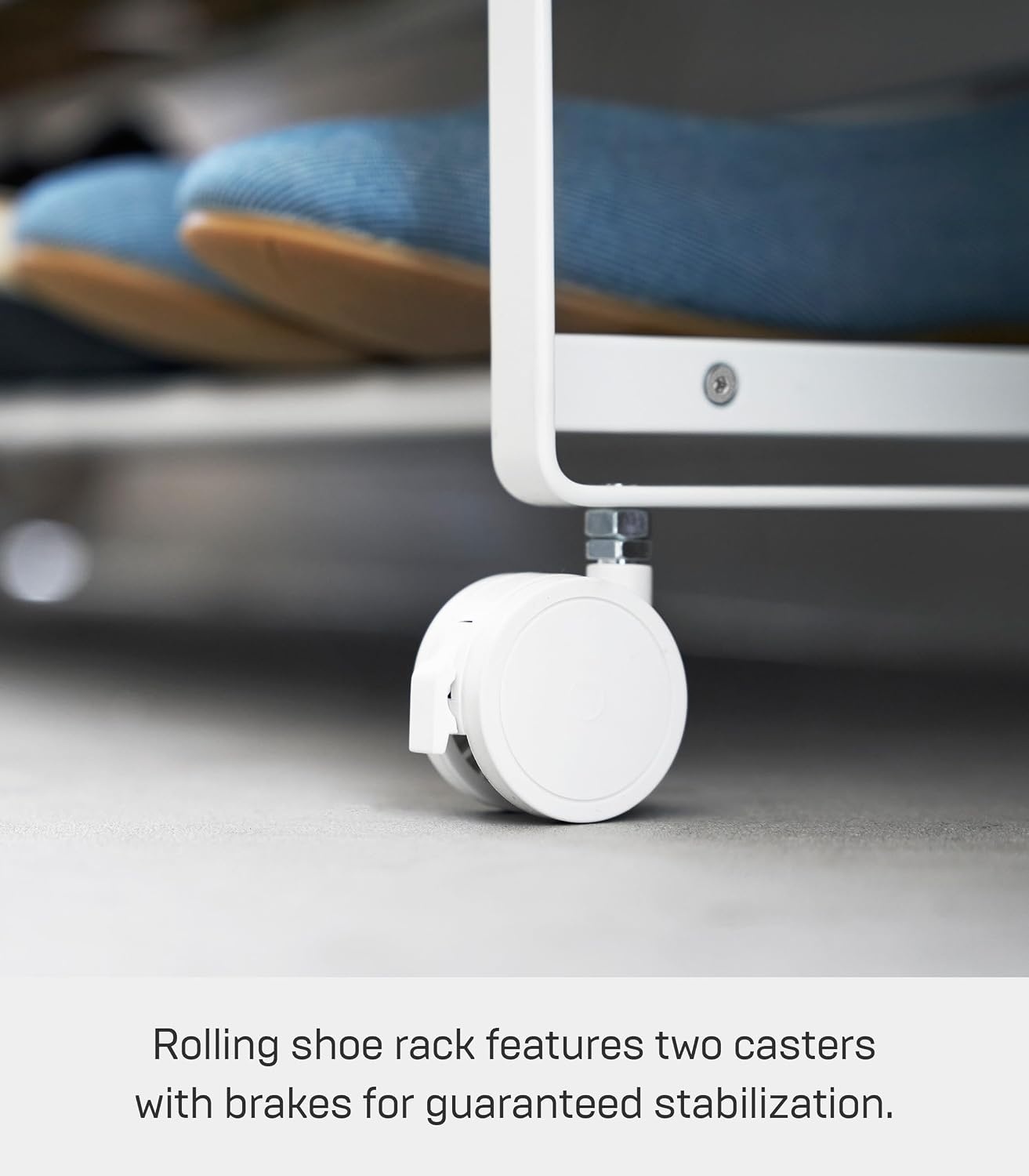 image:imageYAMAZAKI Home TwoTier Rolling Shoe Rack LowProfile Metal Shoe Organizer On Wheels for Small Spaces Under Bed Or Closet Storage Holds Up to 8 Pairs Modern Minimal Design 8 Steel White