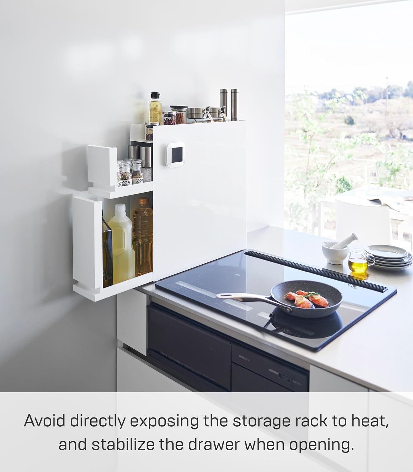 image:imageYAMAZAKI Home TwoTier Sliding Drawer Seasoning Rack Pull Out Spice Rack for Countertop Steel Kitchen Organizer with Magnetic Panels Modern Spice Storage Drawer Black Easy Access DesignWhite