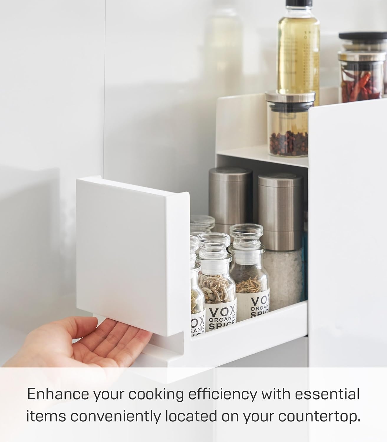 image:imageYAMAZAKI Home TwoTier Sliding Drawer Seasoning Rack Pull Out Spice Rack for Countertop Steel Kitchen Organizer with Magnetic Panels Modern Spice Storage Drawer Black Easy Access DesignWhite
