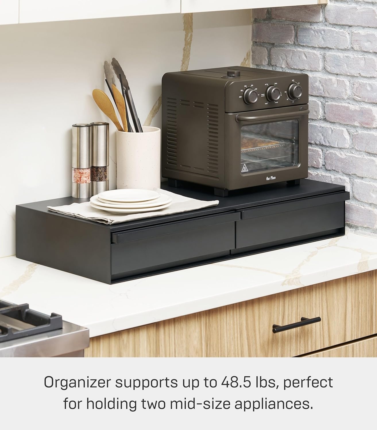 image:imageYAMAZAKI Home UnderAppliance Drawer with Double PullOut Shelf 2Way Kitchen Organizer with SlideOut Table 315 Wide Rack SteelBlack