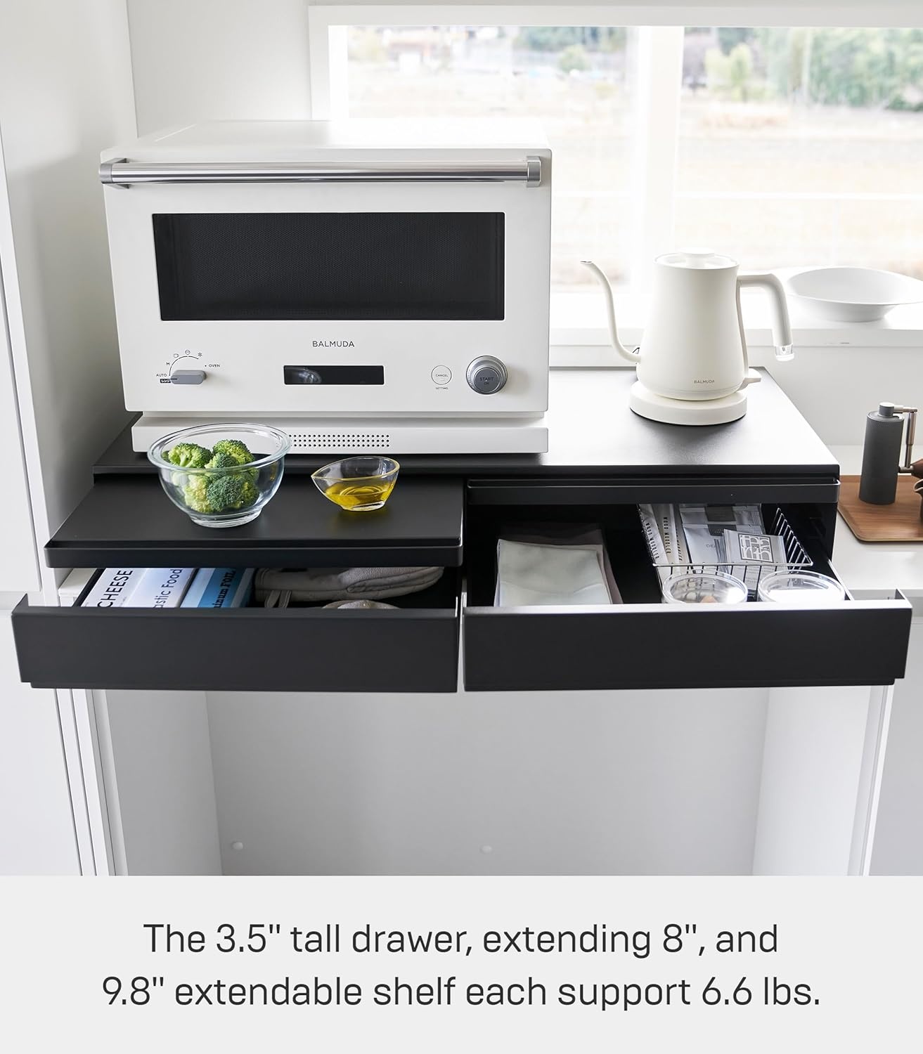 image:imageYAMAZAKI Home UnderAppliance Drawer with Double PullOut Shelf 2Way Kitchen Organizer with SlideOut Table 315 Wide Rack SteelBlack